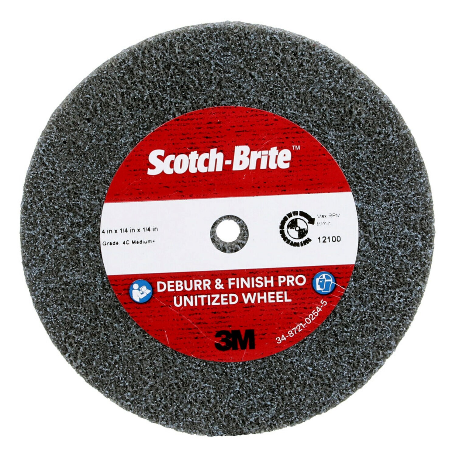 7100220638 - Scotch-Brite Deburr & Finish PRO Unitized Wheel, DP-UW, 4C Medium+, 4 in x 1/4 in x 1/4 in