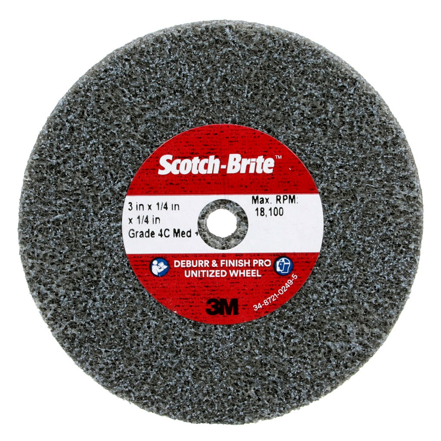 7010365693 - Scotch-Brite Deburr & Finish PRO Unitized Wheel, DP-UW, 4C Medium+, 3 in x 1/4 in x 1/4 in, 40 ea/Case
