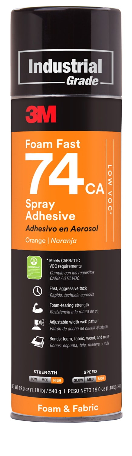 7010329911 - 3M Foam Fast Spray Adhesive 74CA, Low VOC <25%, Orange, 24 fl oz (Net Wt 19 oz), 1 Can/Case, Sample