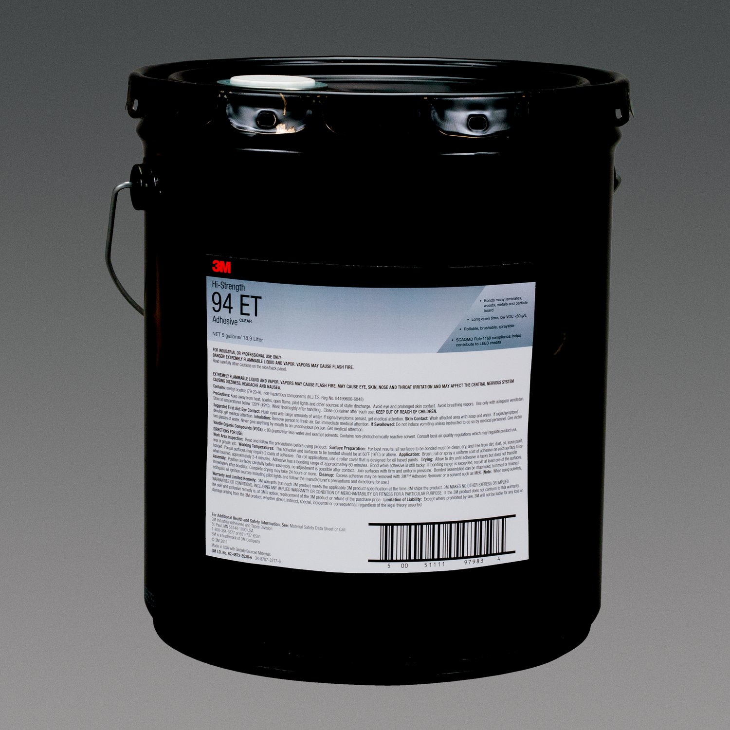 7100022993 - 3M Hi-Strength 94 ET Adhesive, Clear, 5 Gallon Drum (Pail)