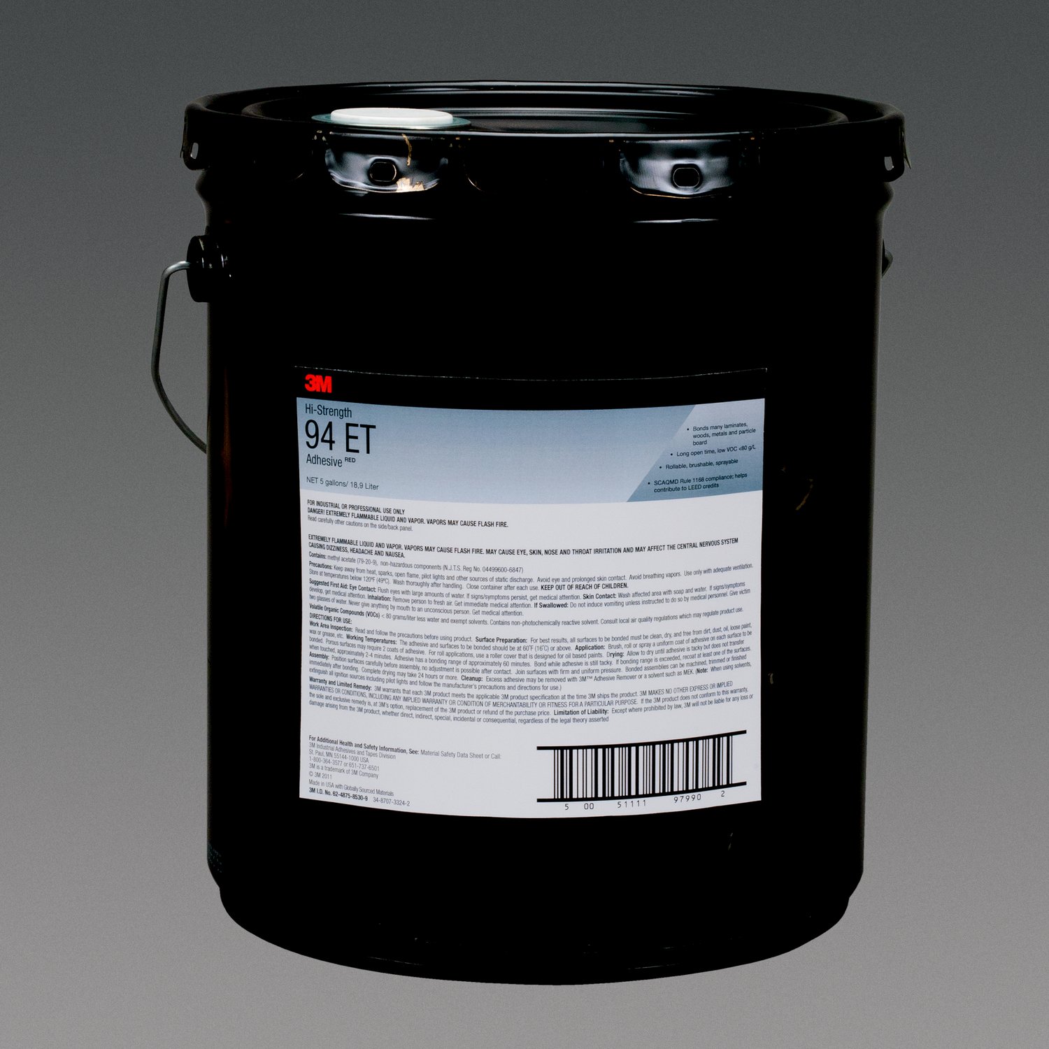 7100138383 - 3M Hi-Strength 94 ET Adhesive, Red, 5 Gallon Drum (Pail)