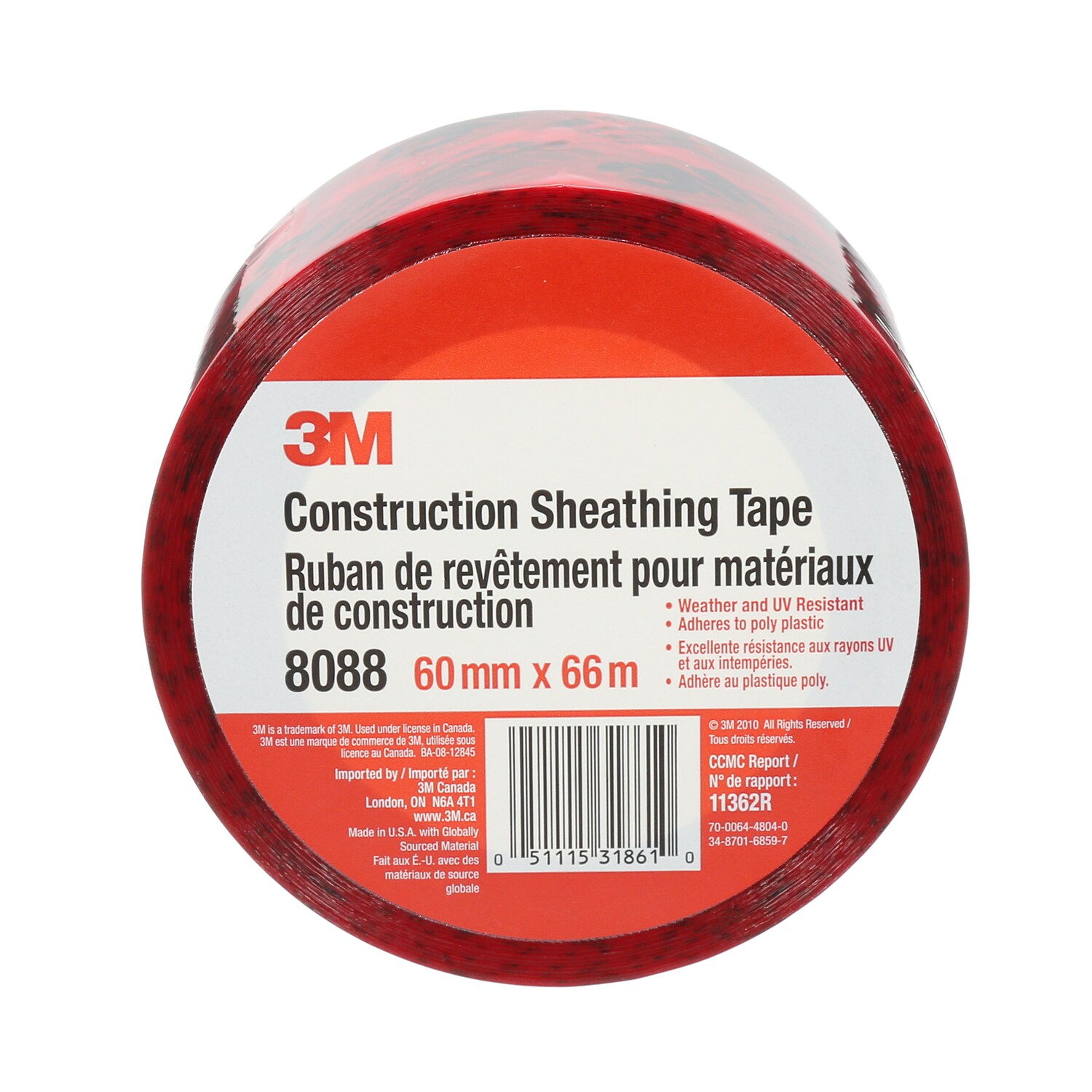 7000124371 - 3M Construction Sheating Tape 8088, 60 mm x 66 m, 20 Roll/Case, Individually Wrapped Conveniently Packaged