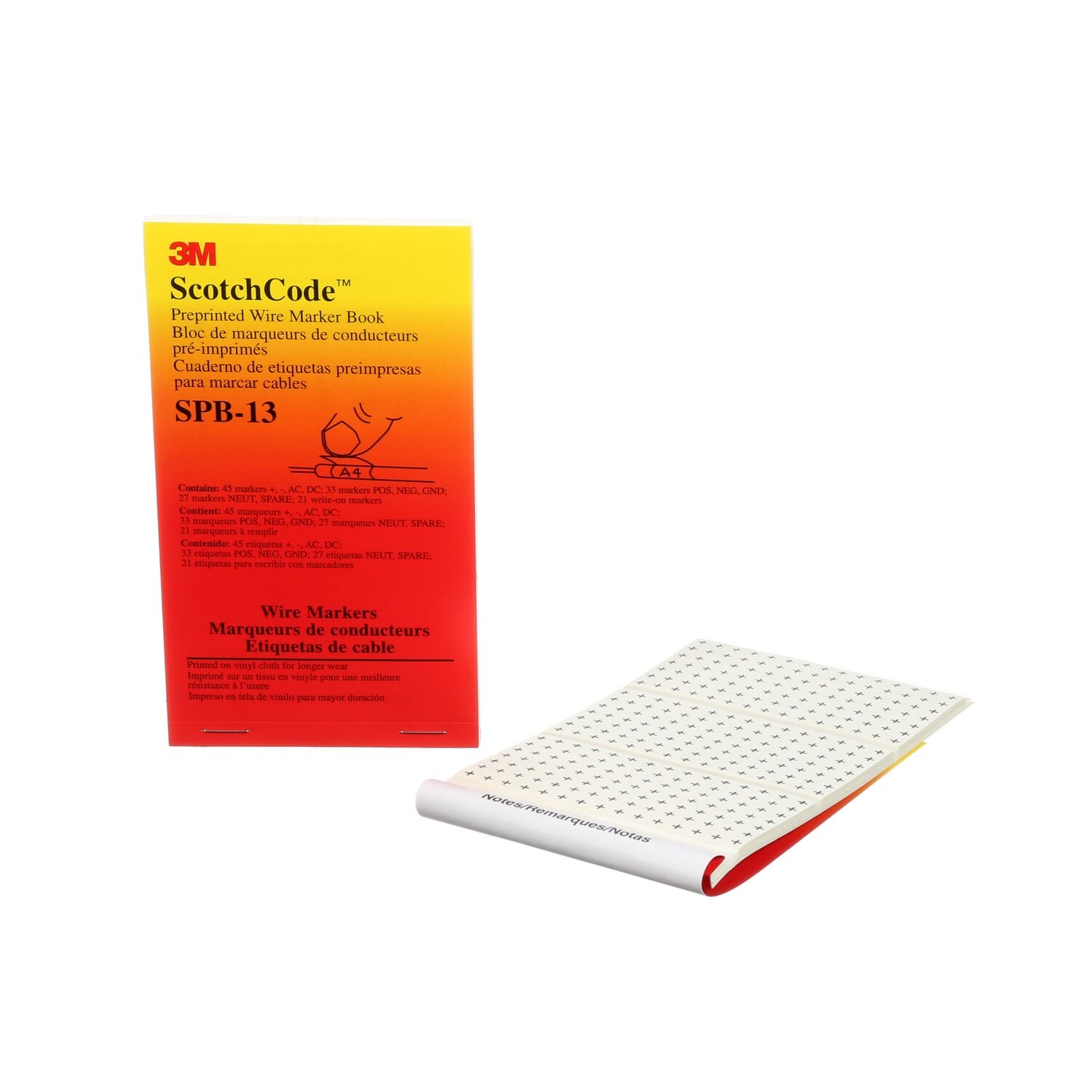 7000132486 - 3M ScotchCode Pre-Printed Wire Marker Book SPB-13, black print on a white background highlights the characters, 5/Bag
