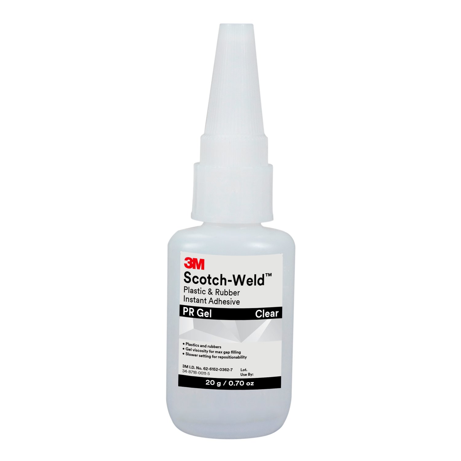 7100039255 - 3M Scotch-Weld Plastic & Rubber Instant Adhesive PR Gel, Clear, 20 Gram, 10 Each/Case