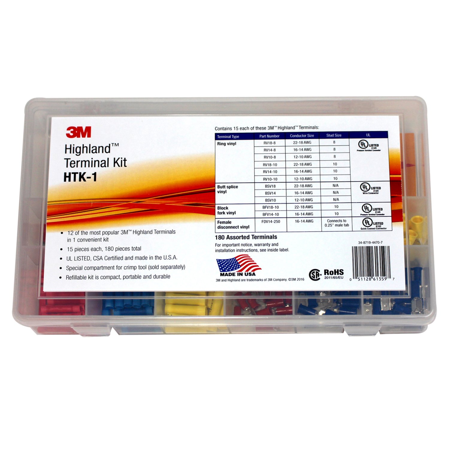 7100112734 - 3M Highland Terminal Kit, HTK-1, 180 pieces, refillable kit is compact, portable and durable, 4 Kits/Case