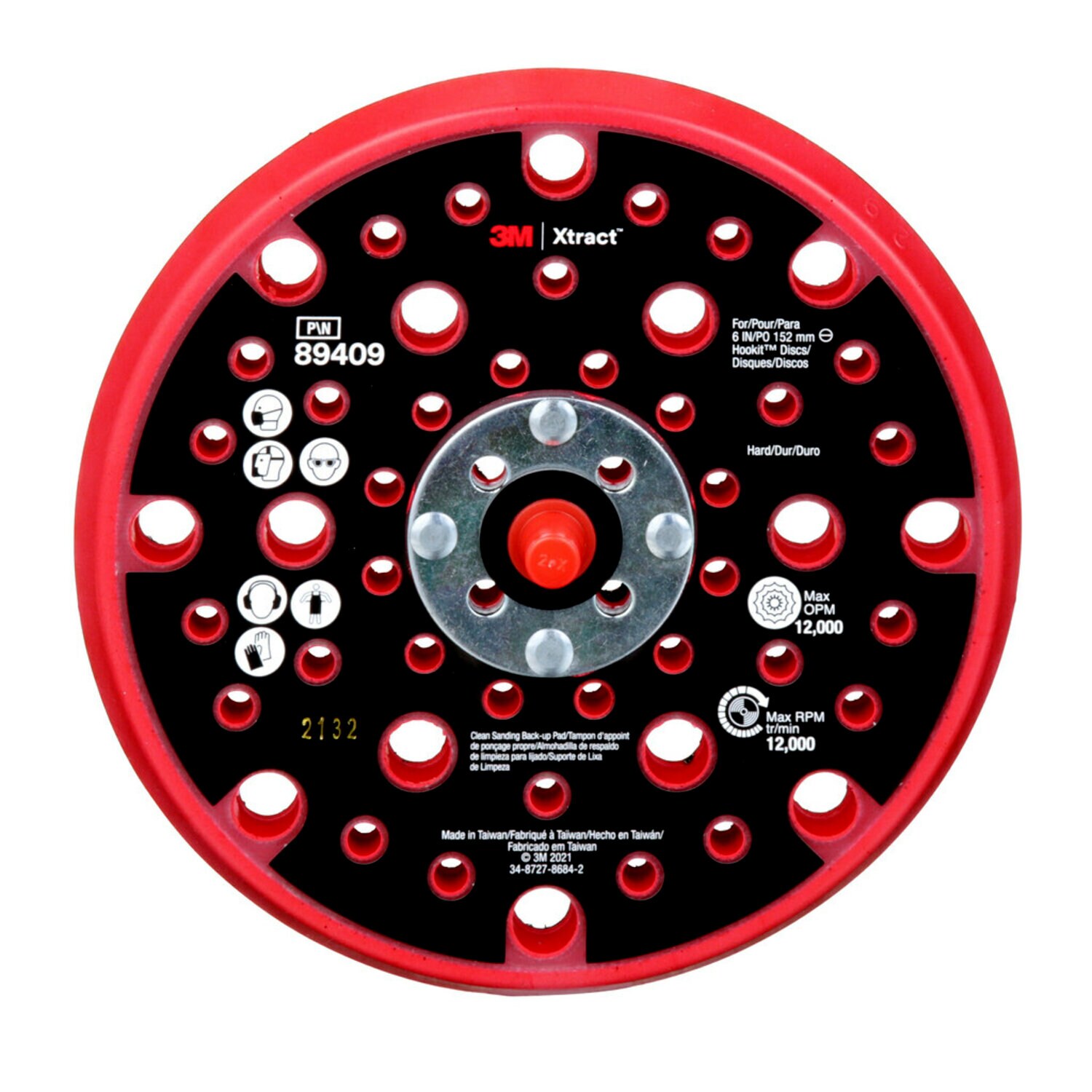 7100270476 - 3M Xtract Back-up Pad, 89409, 6 in, Hard, Red, 10 ea/Case