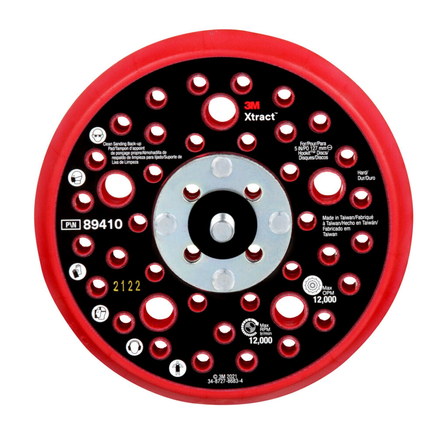 7100273463 - 3M Xtract Back-up Pad, 89410, 5 in, Hard, Red, 10 ea/Case