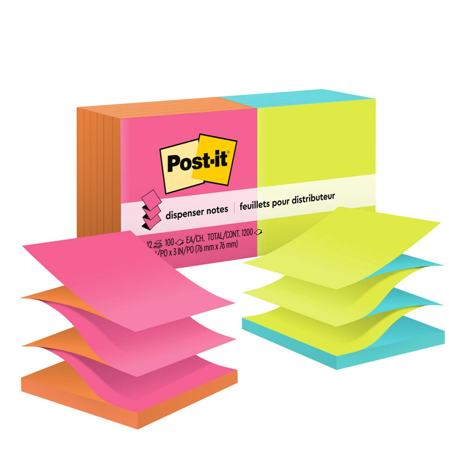 7100283274 - Post-it Pop-up Notes R330-N-ALT, Alternating Colors, 3 in x 3 in (76 mm x 76 mm), 100% PEFC, SGSCH-PEFC-COC-110078