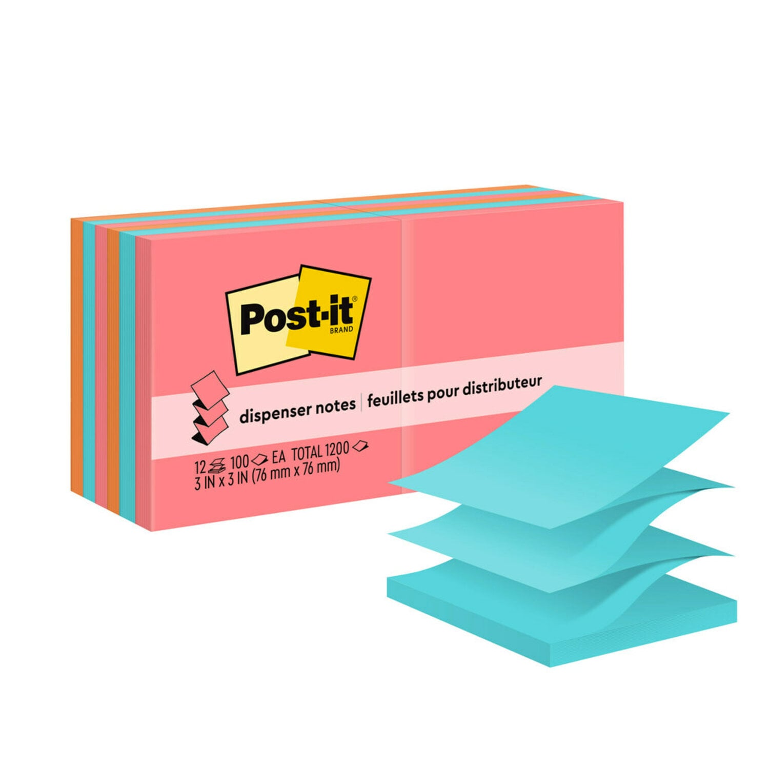 7100050922 - Post-it Dispenser Pop-up Notes R330-12AN, Poptimistic, 3 in x 3, 12 Pads/Pack, 100 Sheets/Pad, 100% PEFC, SGSCH-PEFC-COC-110078