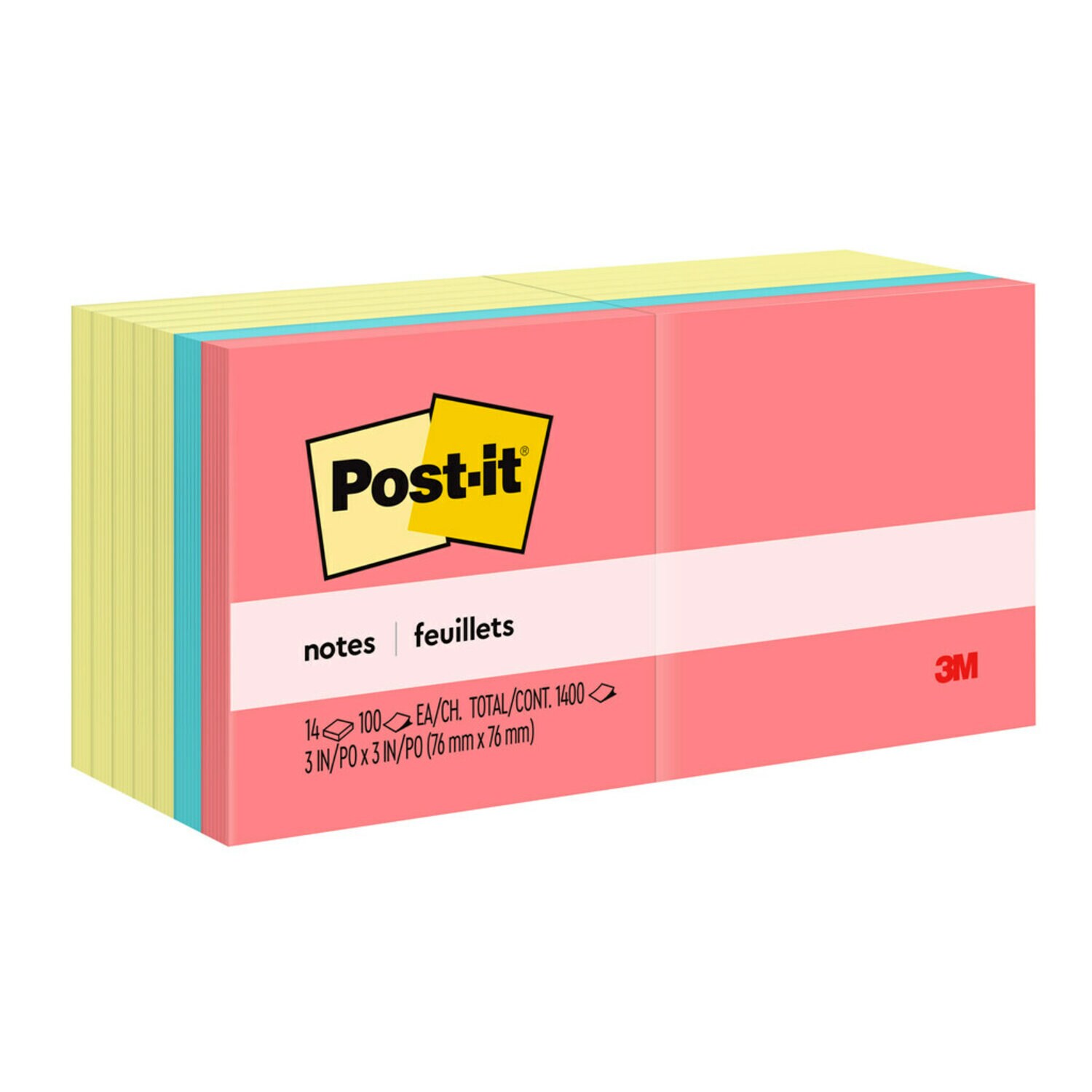 7010371011 - Post-it Notes 654-14YWM, Poptimistic Collection, 3 in x 3 in (76 mm x 76 mm), 100% PEFC, SGSCH-PEFC-COC-110078