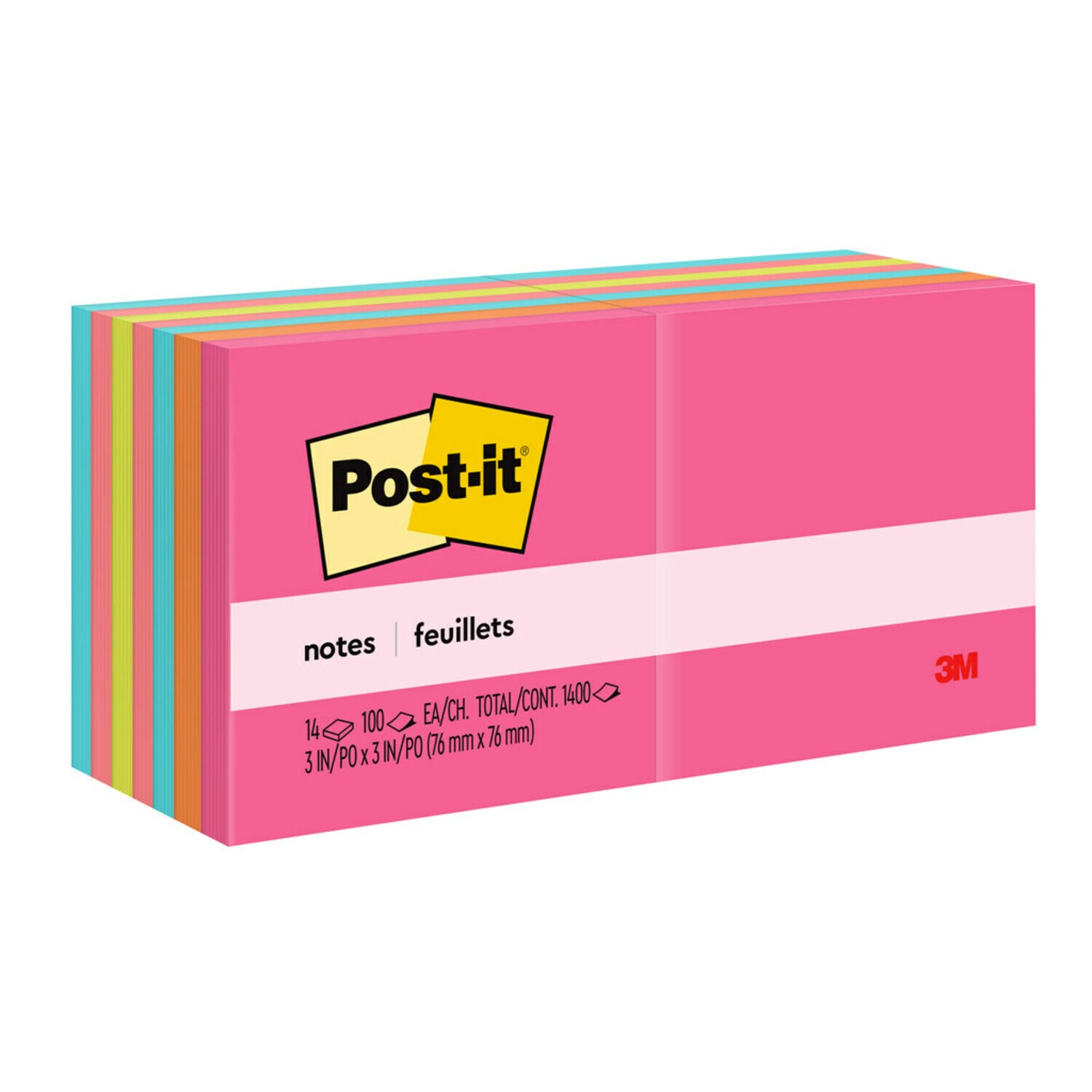 7010332750 - Post-it Notes 654-14AN, Poptimisstic Collection, 3 in x 3 in, 14 Pads/Pack, 100% PEFC, SGSCH-PEFC-COC-110078