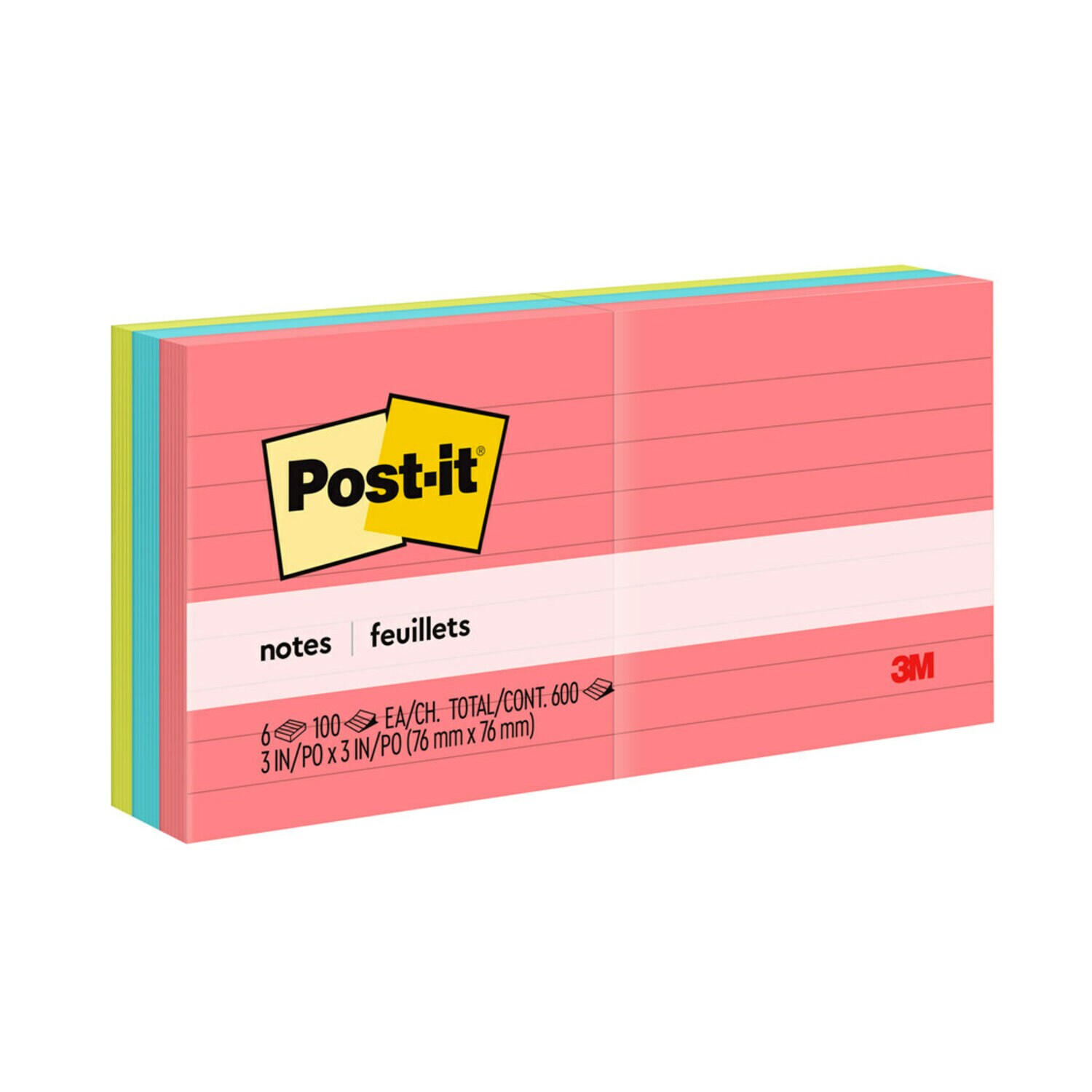 7100054152 - Post-it Notes 630-6AN, 3 in x 3 in (76 mm x 76 mm), Poptimistic Collection, Lined, 6 Pads/Pack