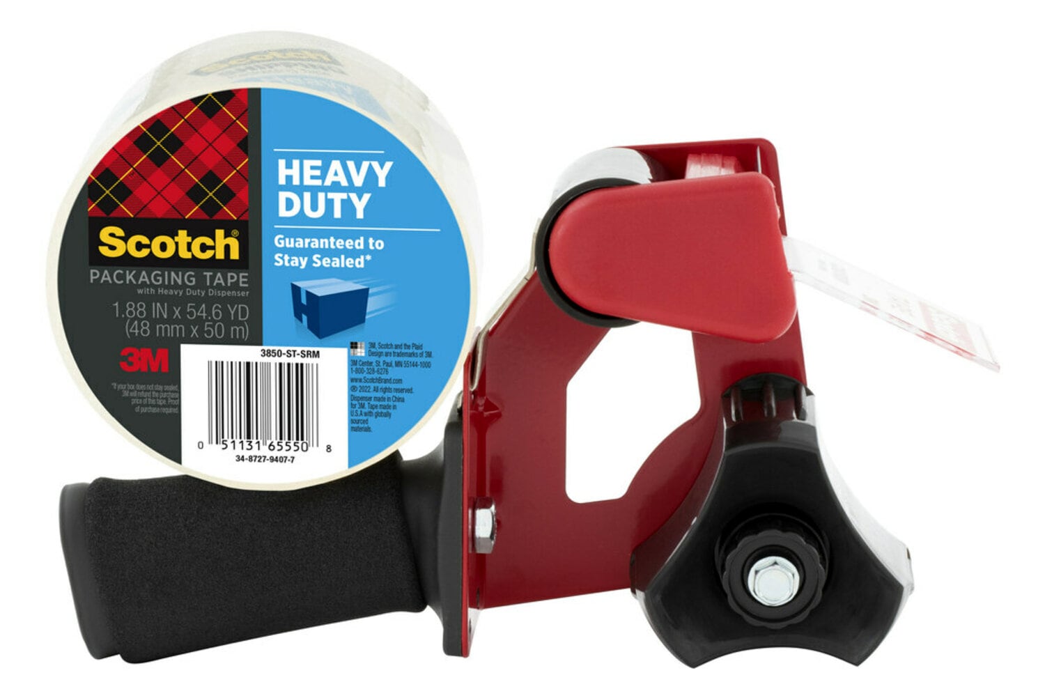 7100223486 - Scotch Heavy Duty Shipping Packaging Tape 3850-ST-SRM, 1.88 in x 54.6 yd (48 mm x 50 m), Heavy Duty Dispenser