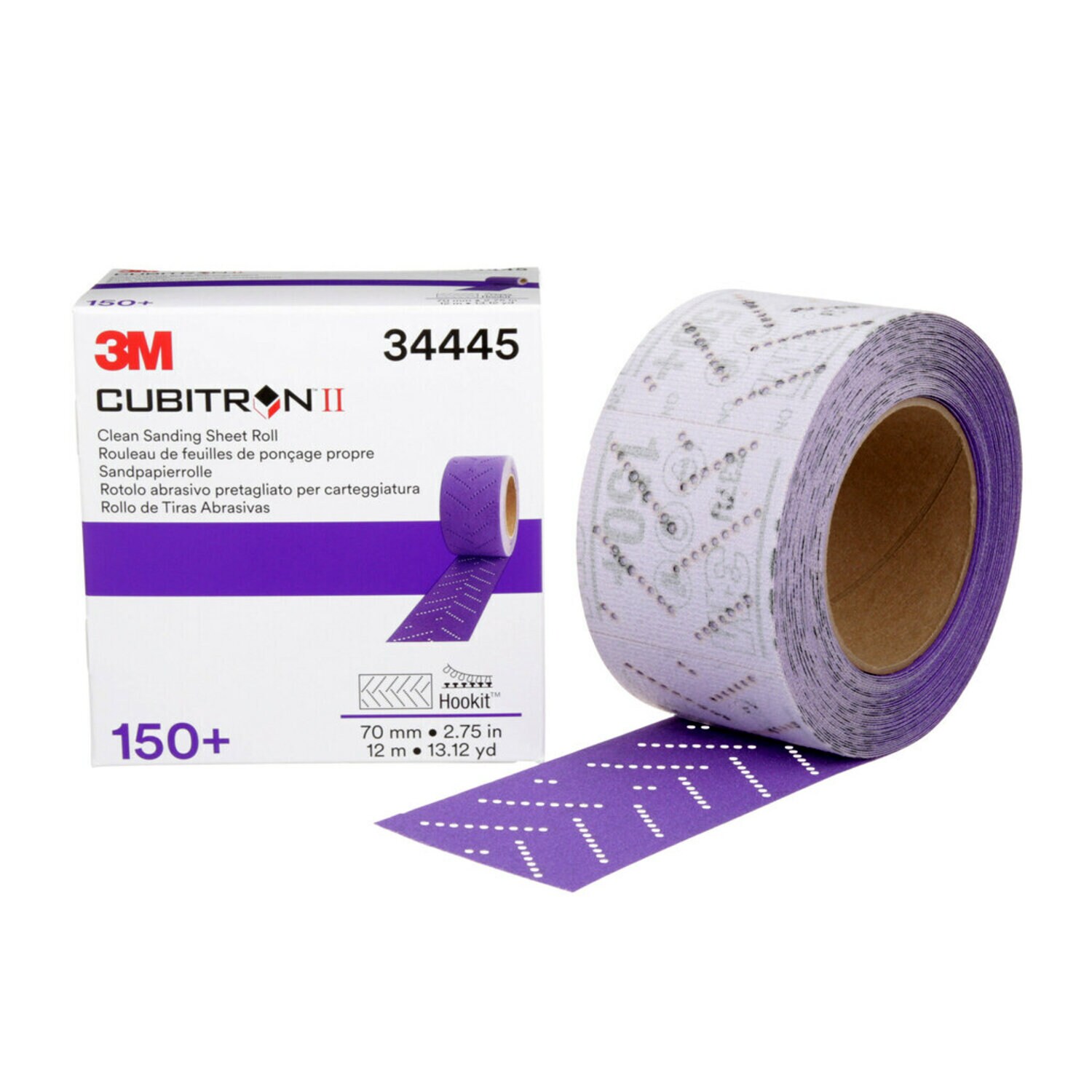 7100155343 - 3M Cubitron II Hookit Clean Sanding Sheet Roll 737U, 34445, 150+, 70 mm x 12 m, 5 Rolls/Case