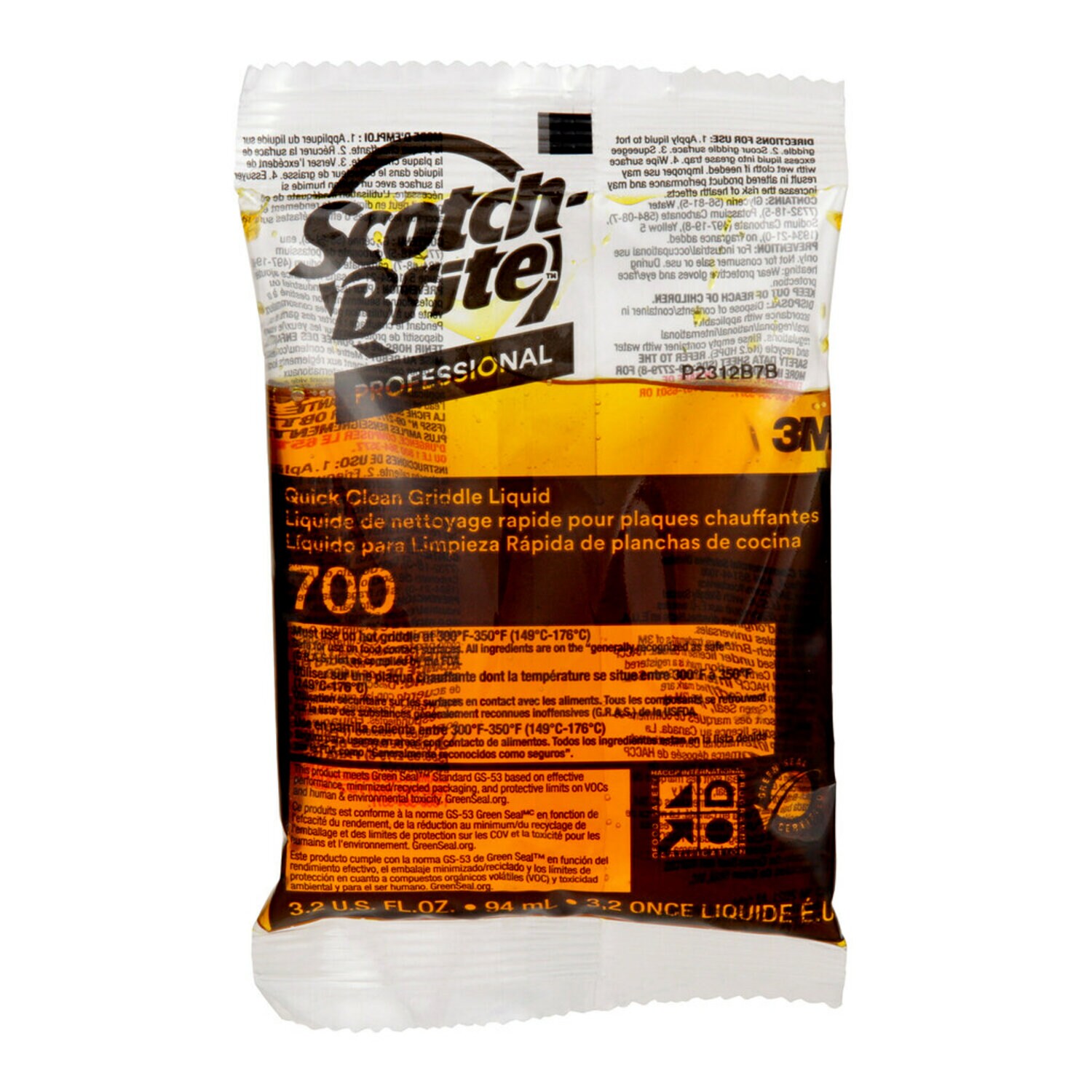 7100074067 - Scotch-Brite Quick Clean Griddle Liquid 700-40, 3.2 Oz Pack, 40/Case