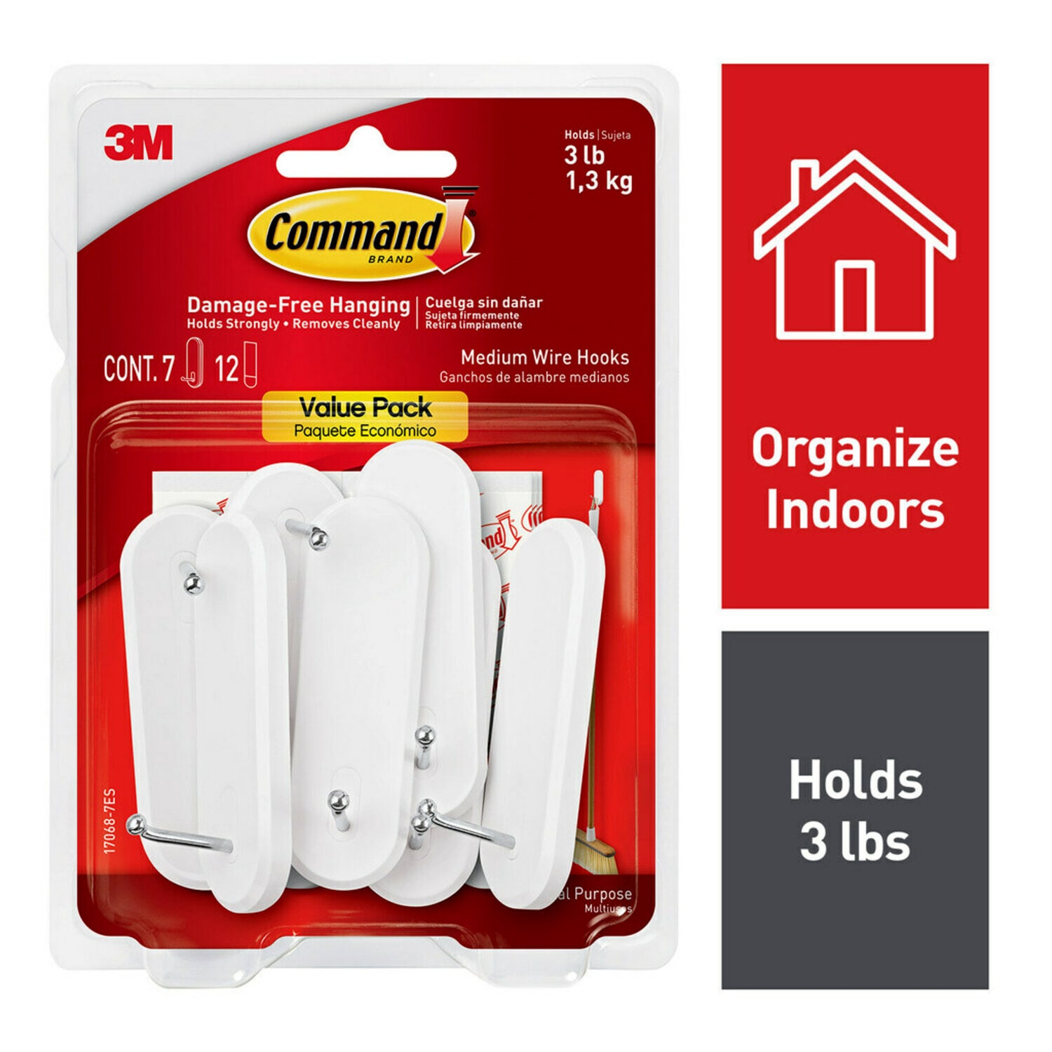 7100114140 - Command Medium Wire Hooks, Value Pack 7 hooks, 12 strips, 17068-7ES.