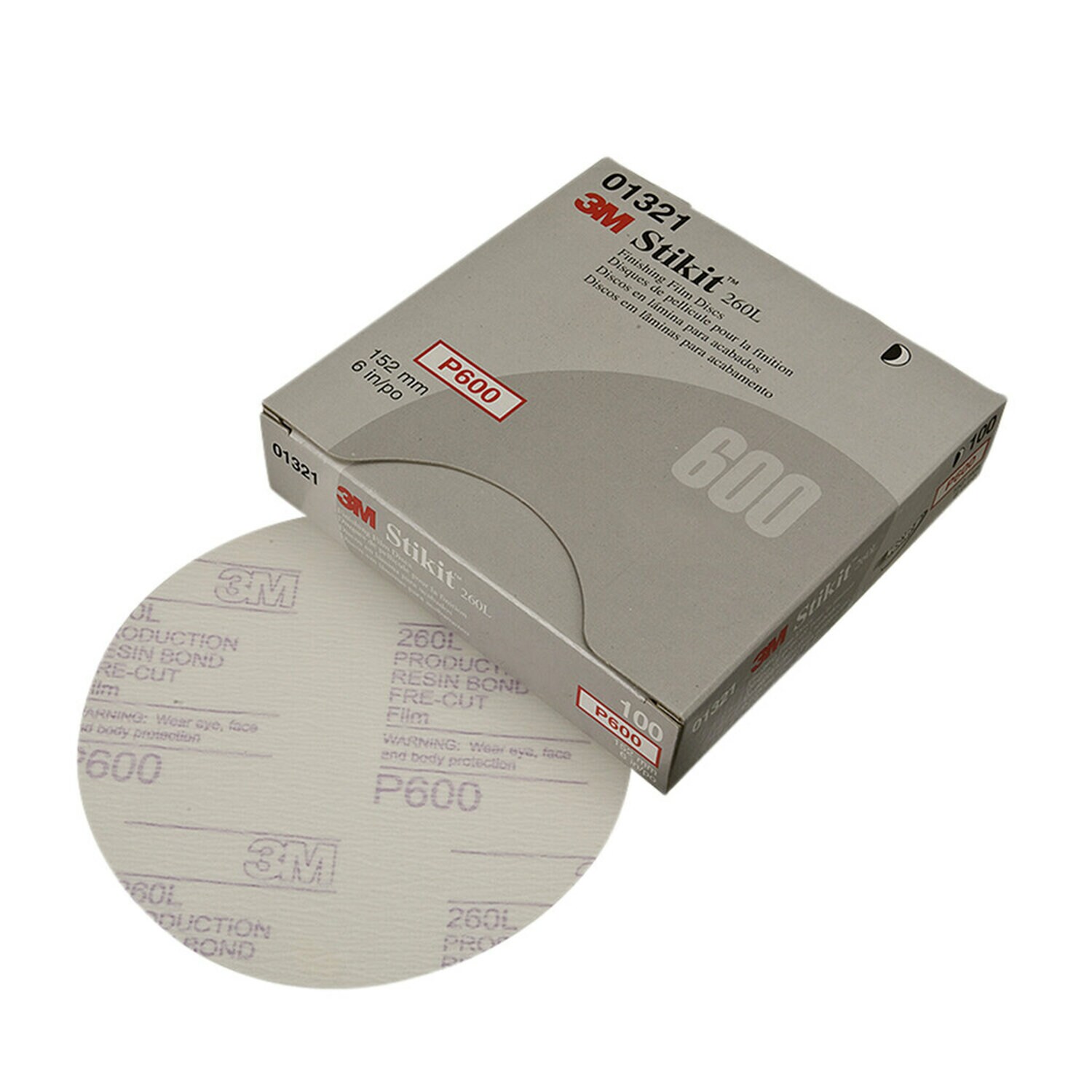 7000118151 - 3M Stikit Finishing Film Abrasive Disc 260L, 01321, 6 in, P600, 100
discs per carton, 4 cartons per case