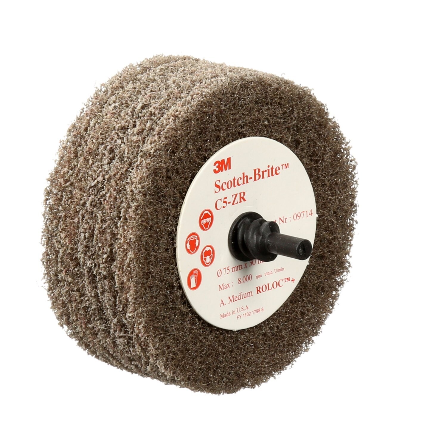 7100088221 - Scotch-Brite Roloc+ Cut and Polish Flap Brush, 3 in x 1-3/8 in, A MED, 10 ea/Case