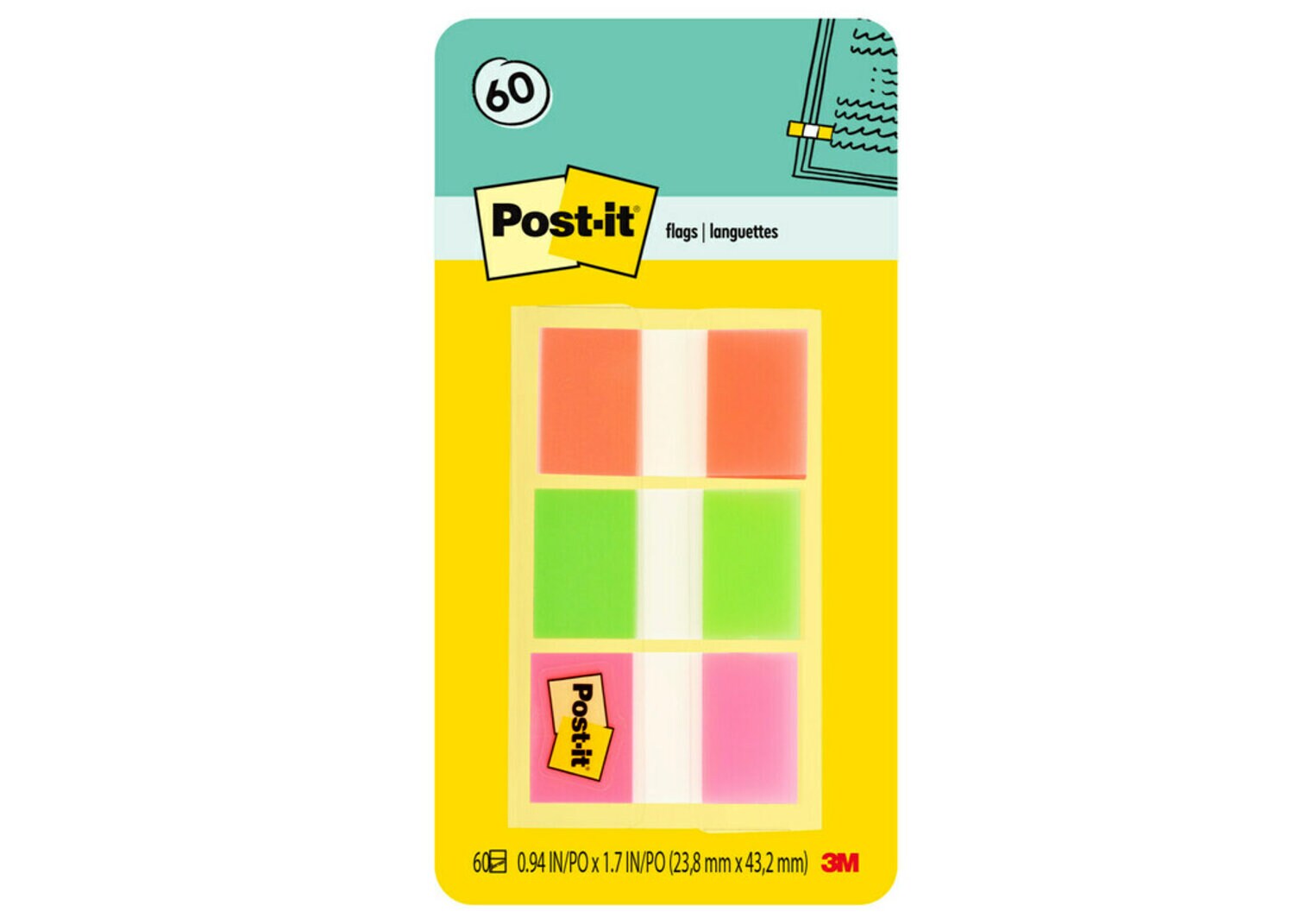 7100084141 - Post-it Flags 680-OLP, .94 in. x 1.7 in. (23,8 mm x 43,2 mm), 60 Flags/On-the-Go Dispenser, 1 Dispenser/Pack