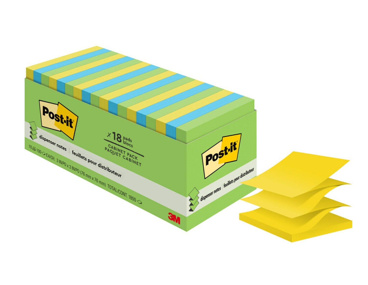 7100144881 - Post-it Dispenser Pop-up Notes R330-18AUCP, Assorted colors, 3 in x 3 in, 18 pads, 100% PEFC, SGSCH-PEFC-COC-110078