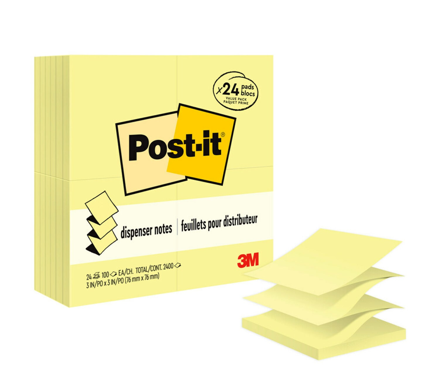 7100230169 - Post-it Dispenser Pop-up Notes R330-24VAD, Canary Yellow, 3 in x 3 in, 100% PEFC, SGSCH-PEFC-COC-110078