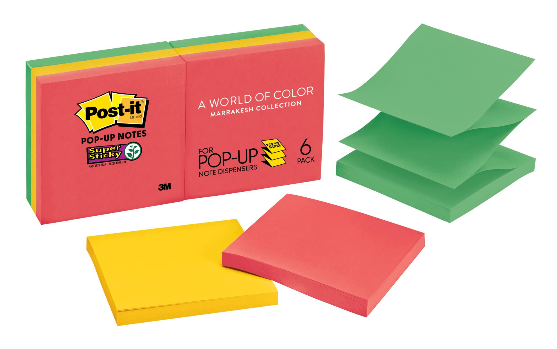 7100159427 - Post-it® Super Sticky Pop-up Notes R330-6SSAN, 3 in x 3 in, Assorted Colors, 90 shts/pad, 6 pads/pack