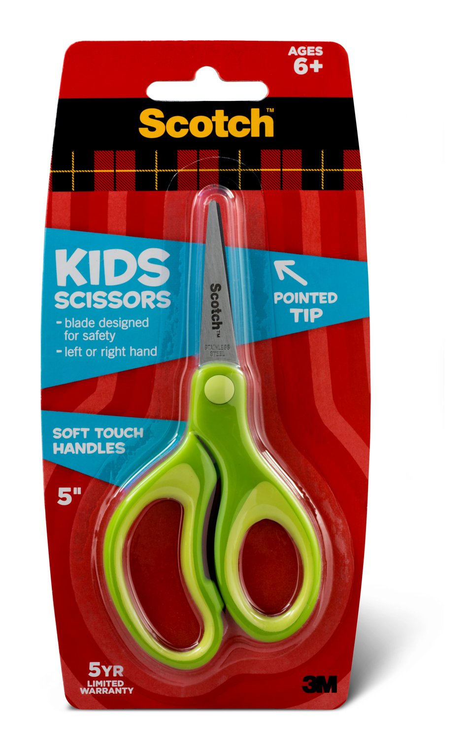 7100243524 - Scotch Kids 5 inch Scissors 1442P, Soft Grip, Pointed, 6+