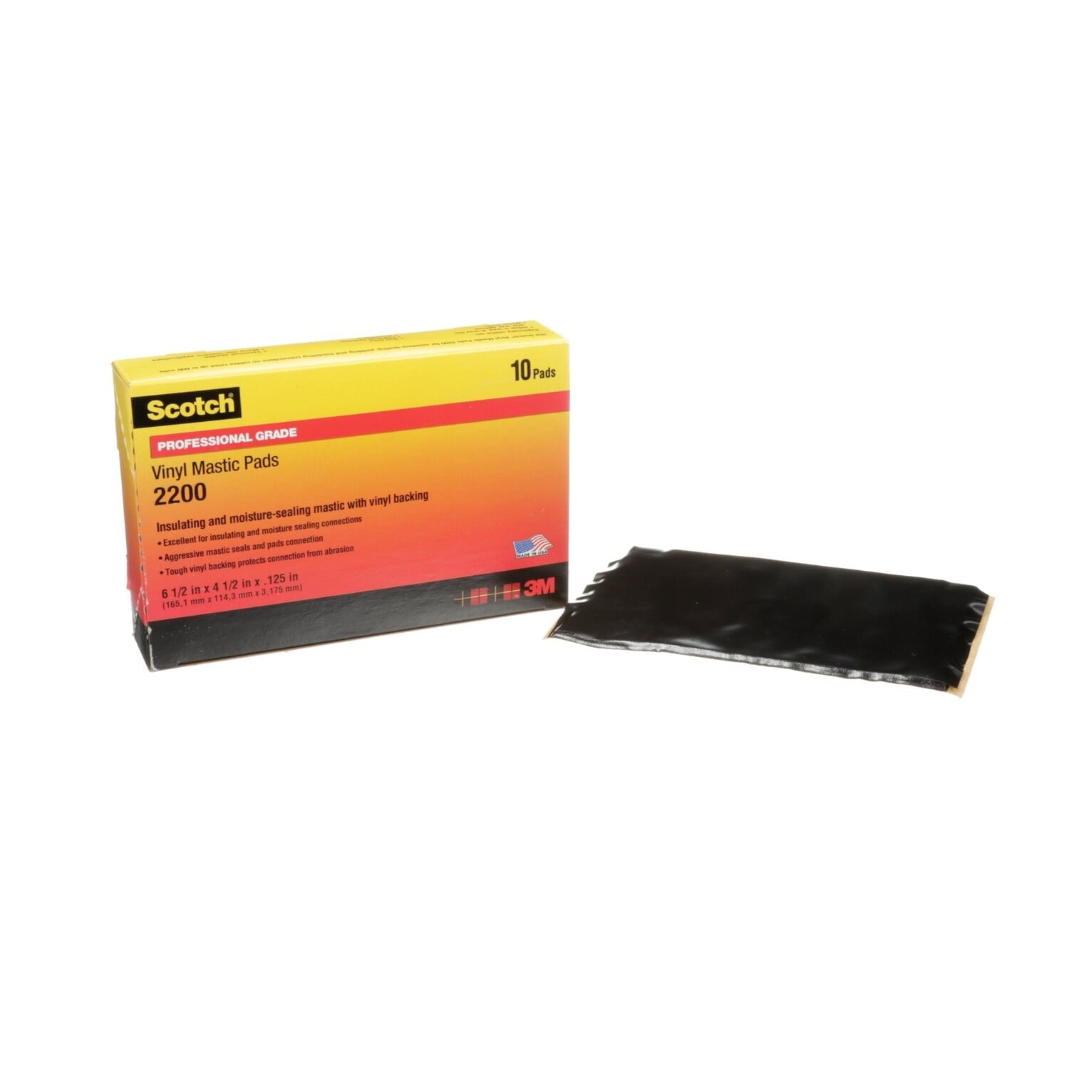 7000057774 - Scotch Vinyl Mastic Pad 2200, 6-1/2 in x 4-1/2 in, Black, 10 pads/carton, 50 pads/Case