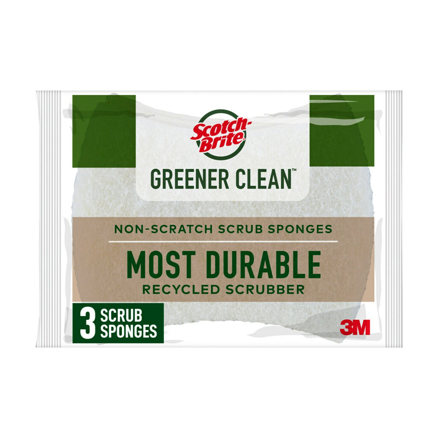 7100290143 - Scotch-Brite Greener Clean Non-Scratch Scrub Sponge 97033-UG, 3.3 in x 2.6 in x 0.7 in (83 mm x 66 mm x 17 mm), 8/3