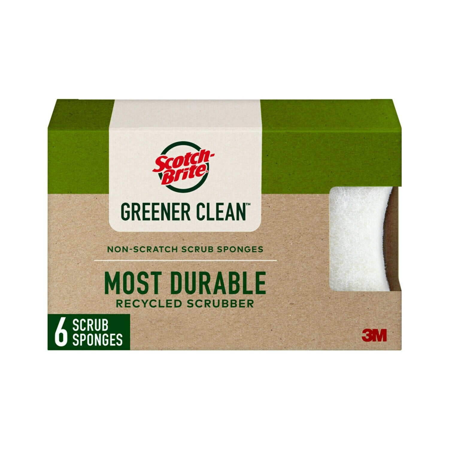7100290027 - Scotch-Brite Greener Clean Non-Scratch Scrub Sponge 97036-UG, 3.3 in x 2.6 in x 0.7 in (83 mm x 66 mm x 17 mm), 6/6