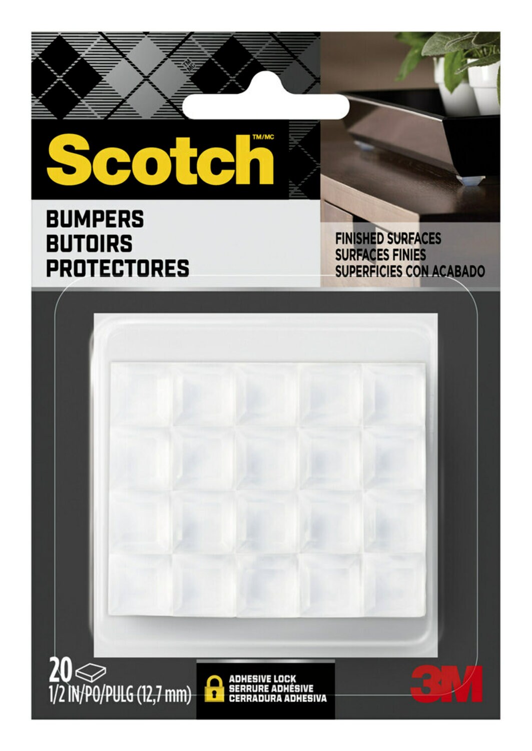 7100142724 - Scotch Square Bumpers, SP954-NA, 1/2 in, Clear, 20/pk