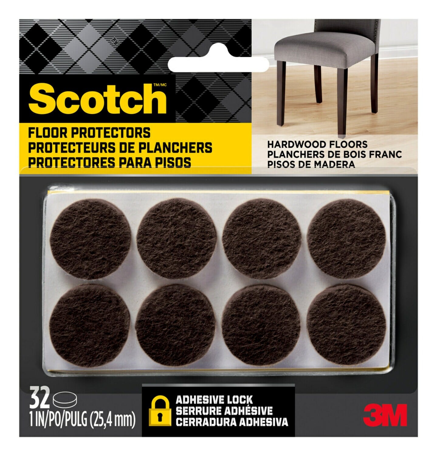 7100142715 - Scotch Round Felt Pads, SP822-NA, 1 in, Brown, 32/pk