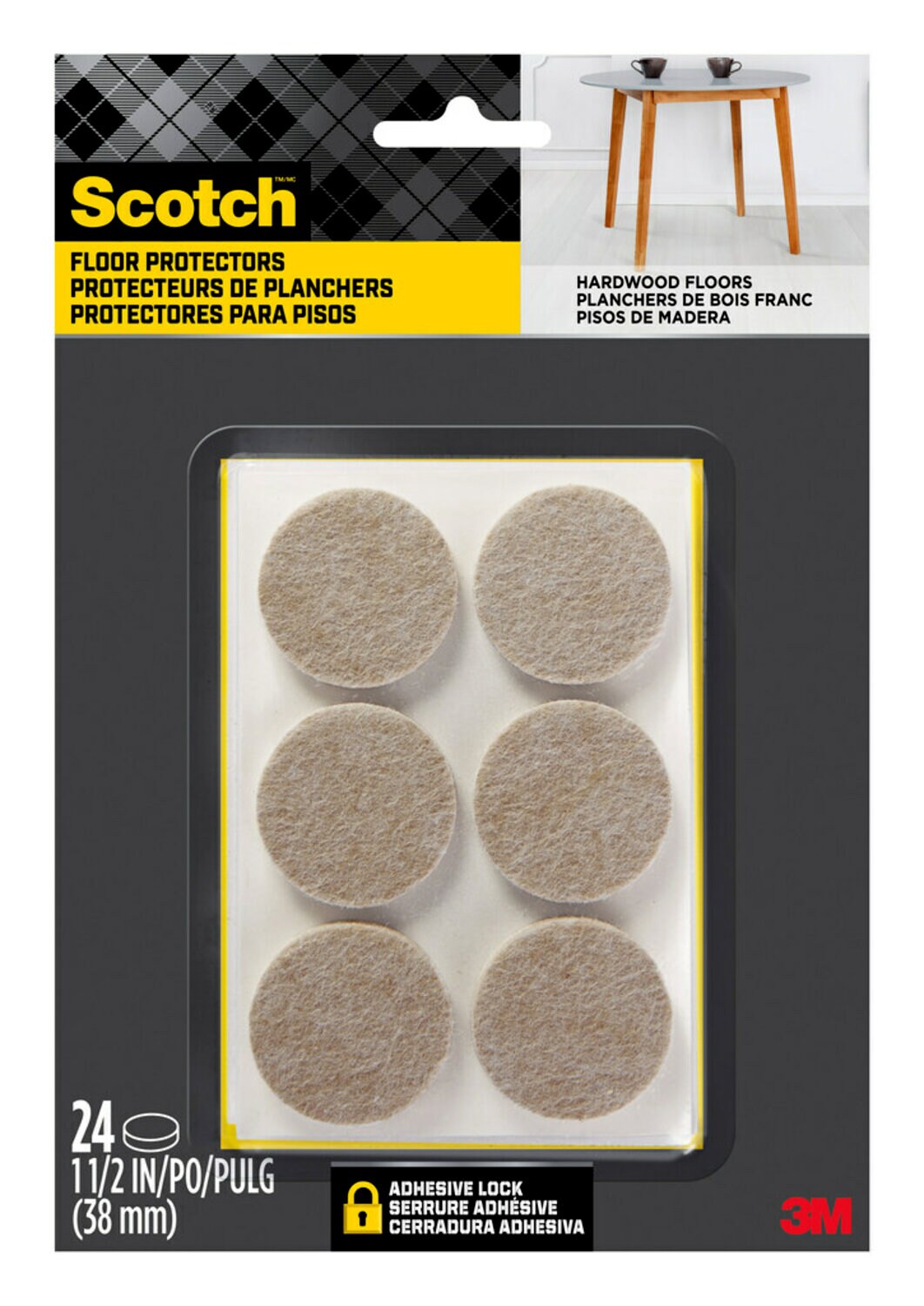 7100097917 - Scotch Round Felt Pads SP804-NA, Beige, 1.5 in, 24/pk