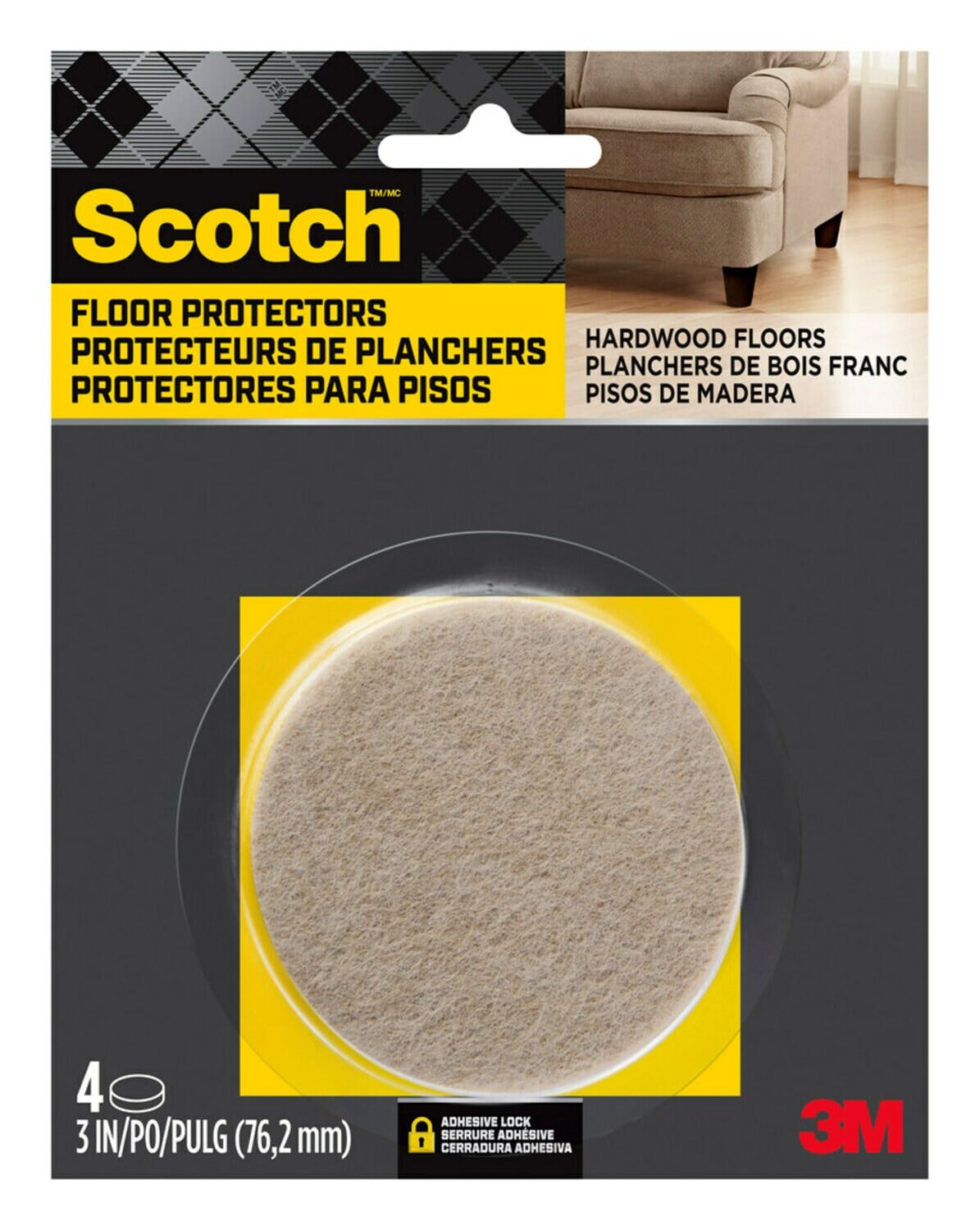 7100097910 - Scotch Round Felt Pads SP808-NA, Beige, 3 in, 4/pk