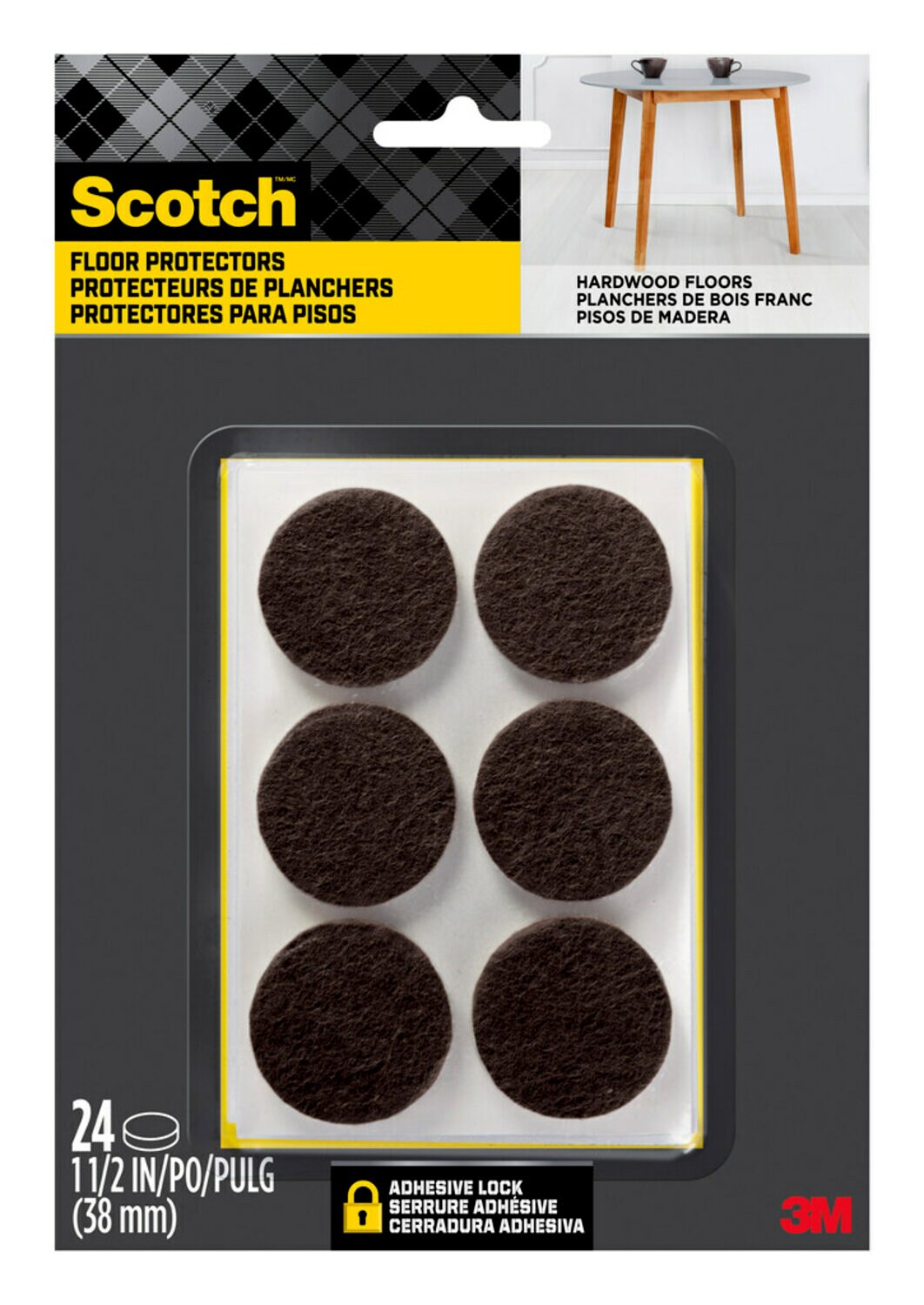 7100097912 - Scotch Round Felt Pads SP824-NA, Brown, 1.5 in, 24/pk