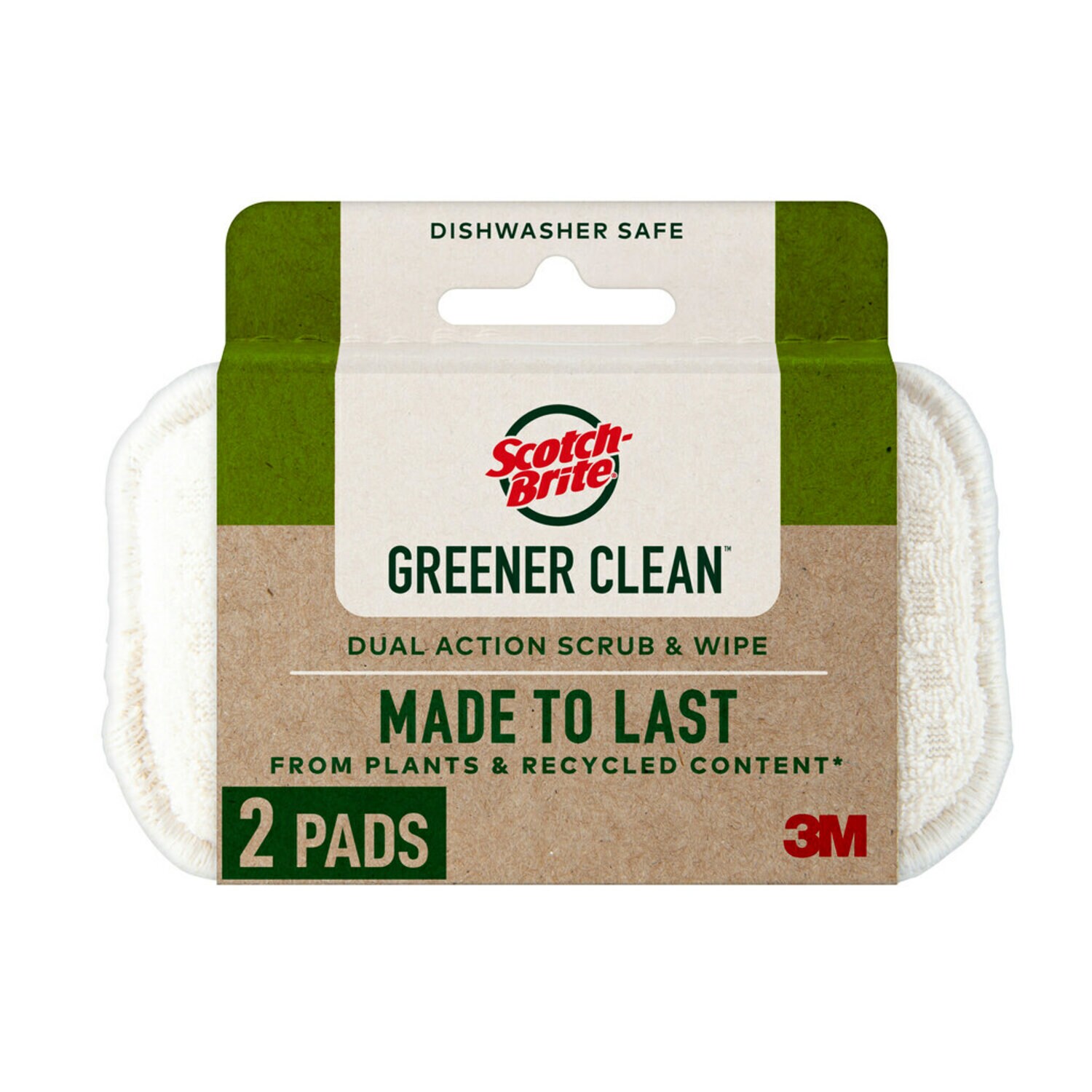 7100283043 - Scotch-Brite Greener Clean Dual Action Scrub & Wipe 92773-2-SW, 4.7 in x 2.8 in x 0.7 in (119 mm x 71 mm x 17 mm), 6/2