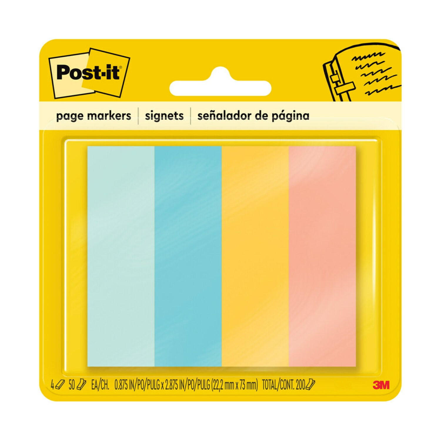 7100036472 - Post-it Page Marker 671-4AF, Assorted Colors, 7/8 in x 2 7/8 in x (22.2 mm x 73 mm), 100% PEFC, SGSCH-PEFC-COC-110078
