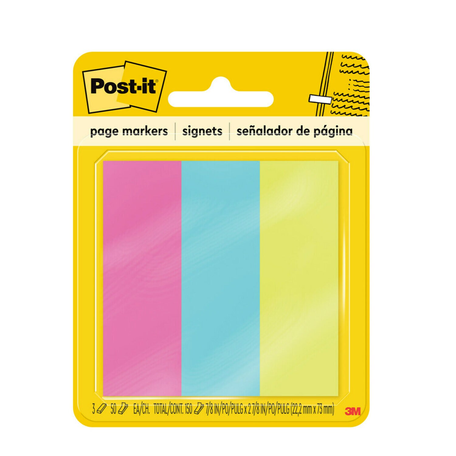 7100089793 - Post-it Page Markers 5223, 7/8 in x 2 7/8 in (22.2 mm x 73 mm), Assorted Bright Colors