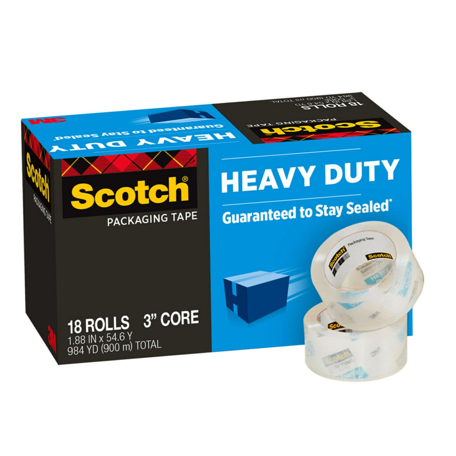 7100159385 - Scotch Heavy Duty Shipping Packaging Tape, 3850-18CP, 1.88 in x 54.6 yd (48 mm x 50 m), 18 Pack