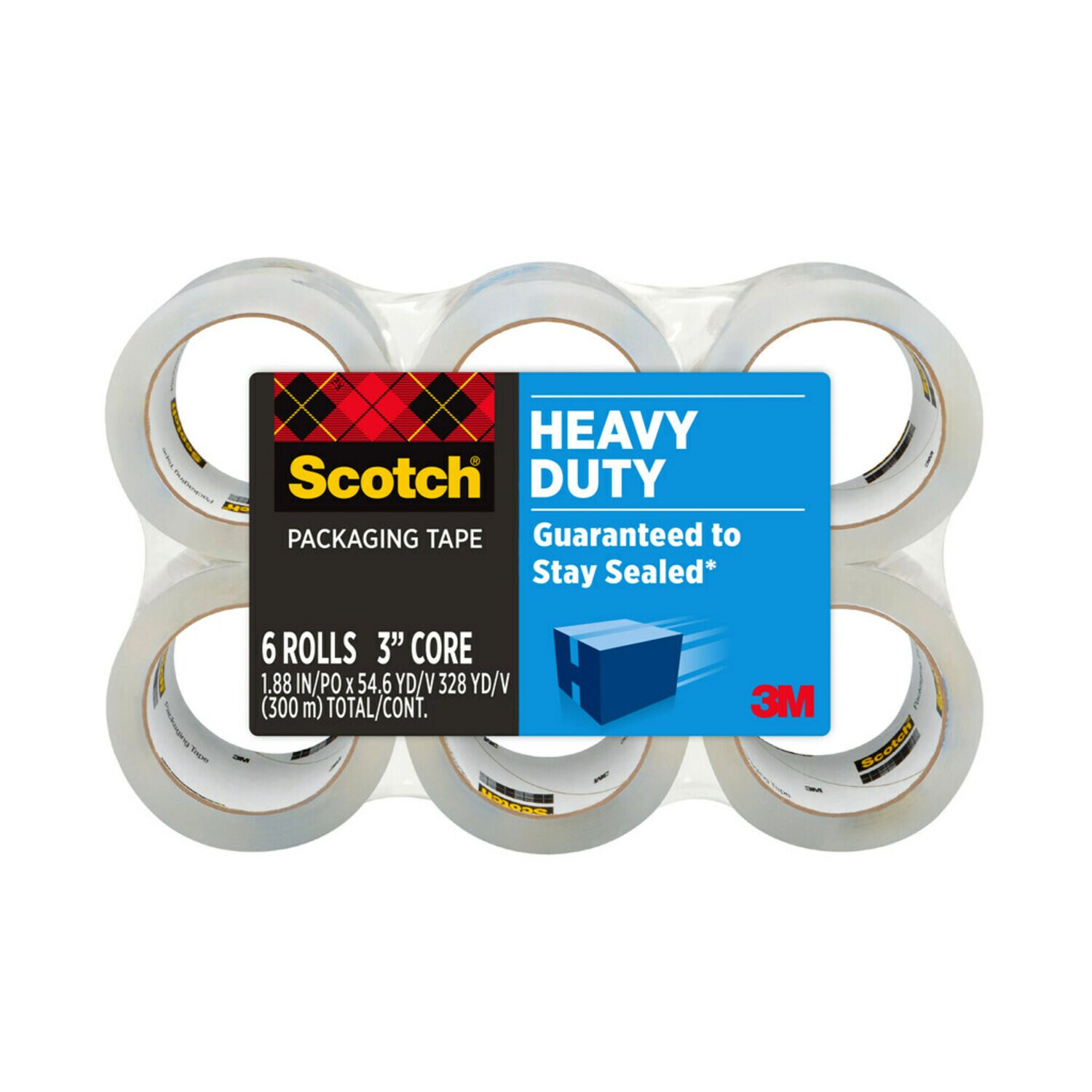 7100160503 - Scotch Packaging Tape 3850-6-EF, 1.88 in x 54.6 yd (48mm x 50 m) Heavy Duty Shipping, 6 Pack
