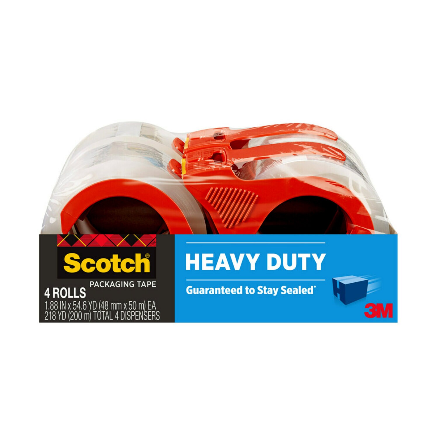 7100253623 - Scotch Heavy Duty Shipping Packaging Tape 3850-4RD-6GC, 1.88 in x 54.6 yd (48 mm x 50 m) 4 Rolls/Pack