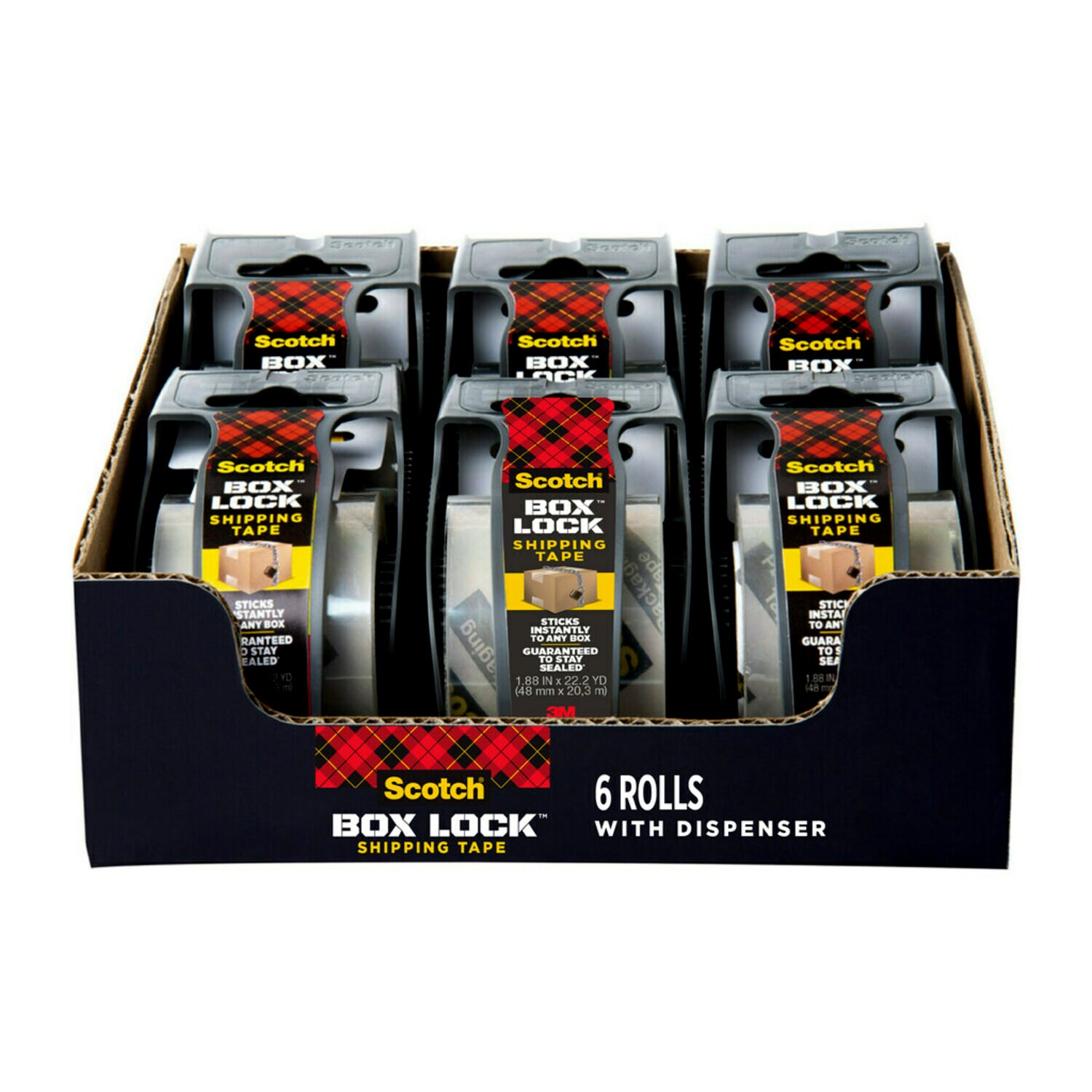 7100233596 - Scotch Box Lock Packaging Tape 195-6, 1.88 in x 22.2 yd (48 mm x 20.3 m), 6 Rolls/Pack