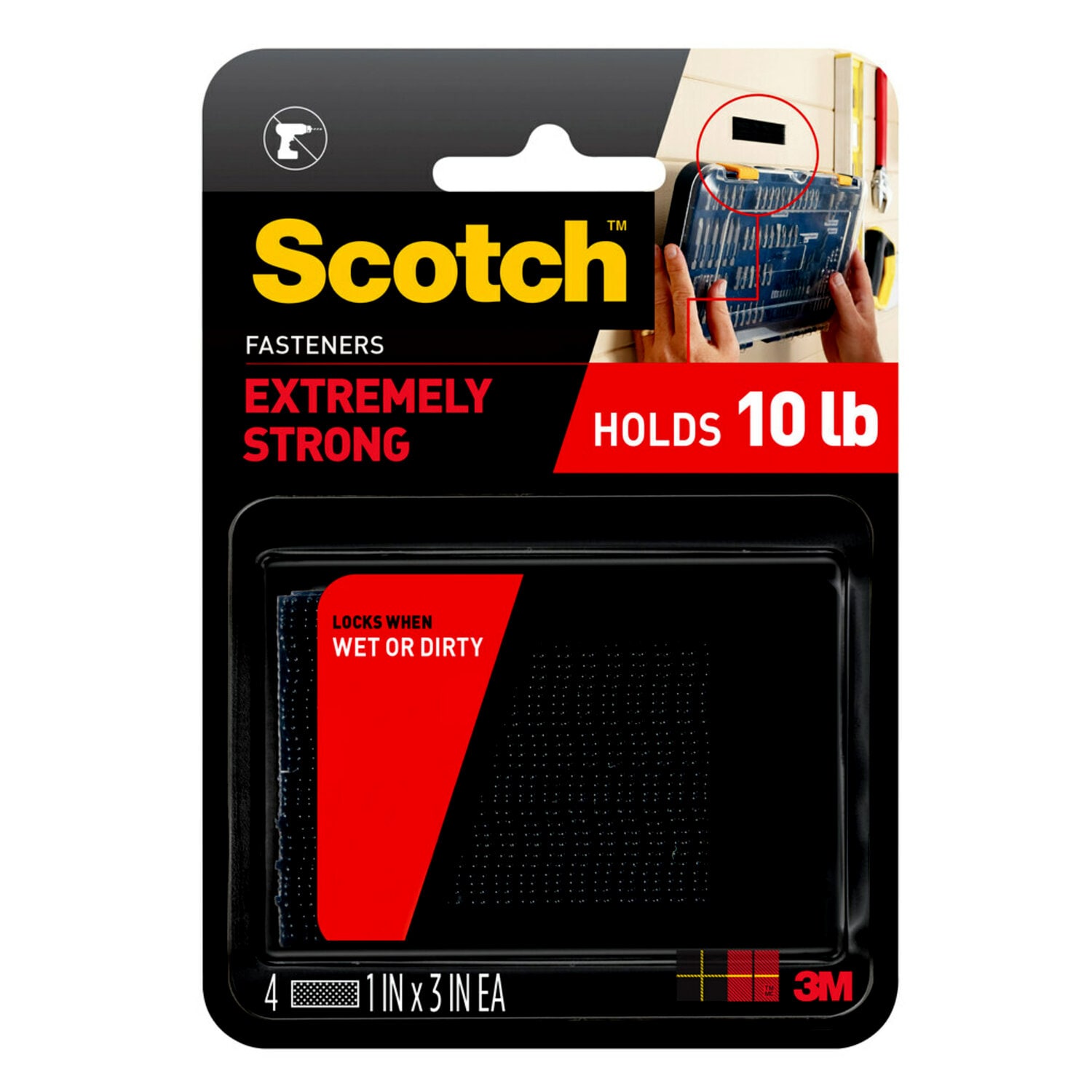 7100404550 - Scotch Extreme Fasteners RF6731, Black, 1 in x 3 in (25.4 mm x 76.2 mm), 2 Sets of Strips