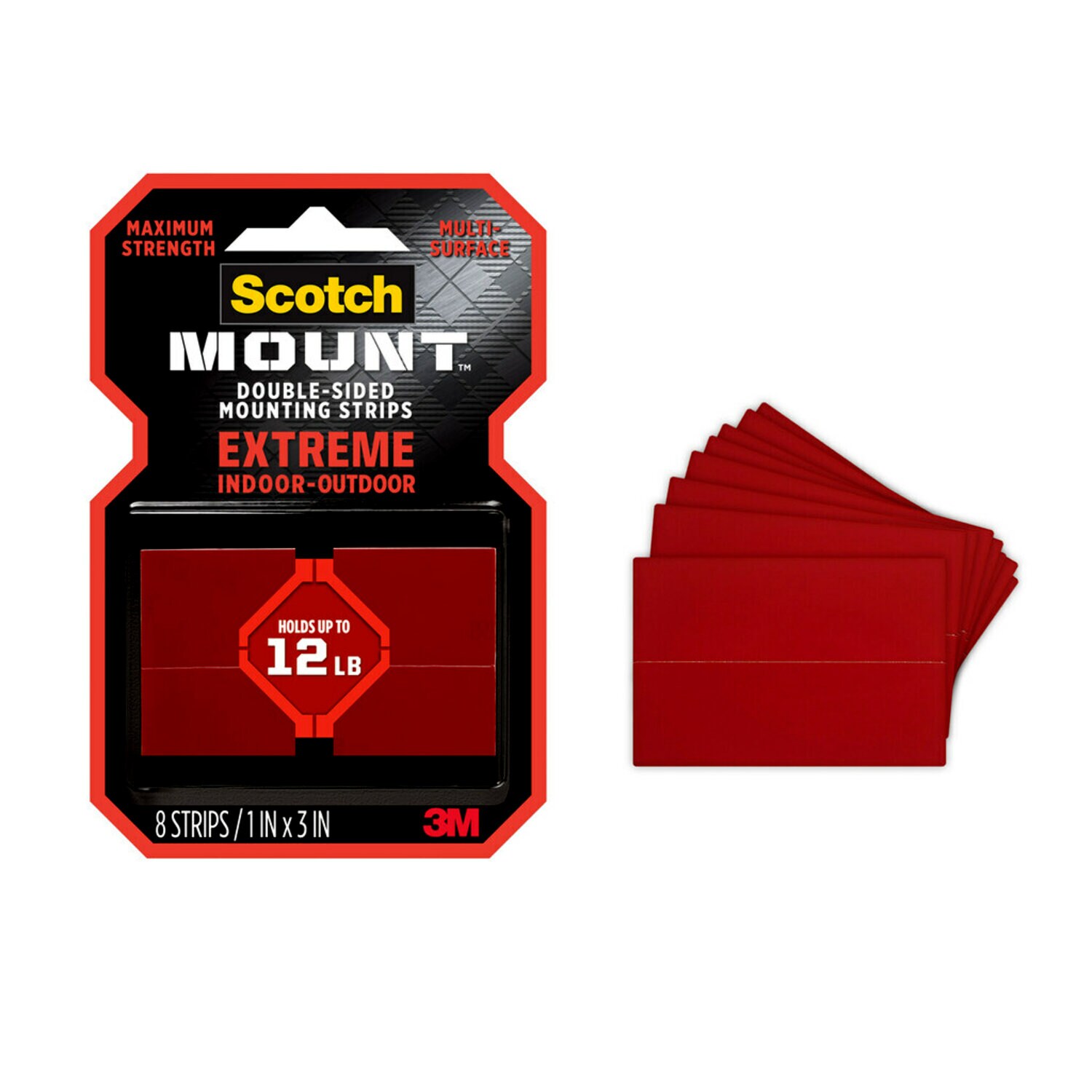 7100216166 - Scotch-Mount Extreme Double-Sided Mounting Strips 414H-ST, 1 in x 3 in (2,54 cm x 7,62 cm) EA, 8 Strips