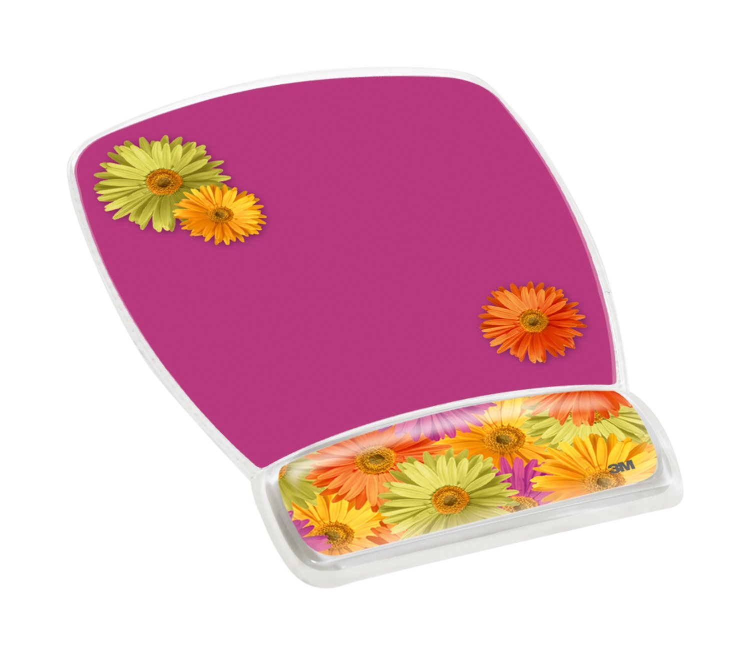 7010383992 - 3M Gel Mousepad Wristrest MW308DS, Compact Size, Clear Gel Daisy Design, 6.8 in x 8.6 in x 0.75 in