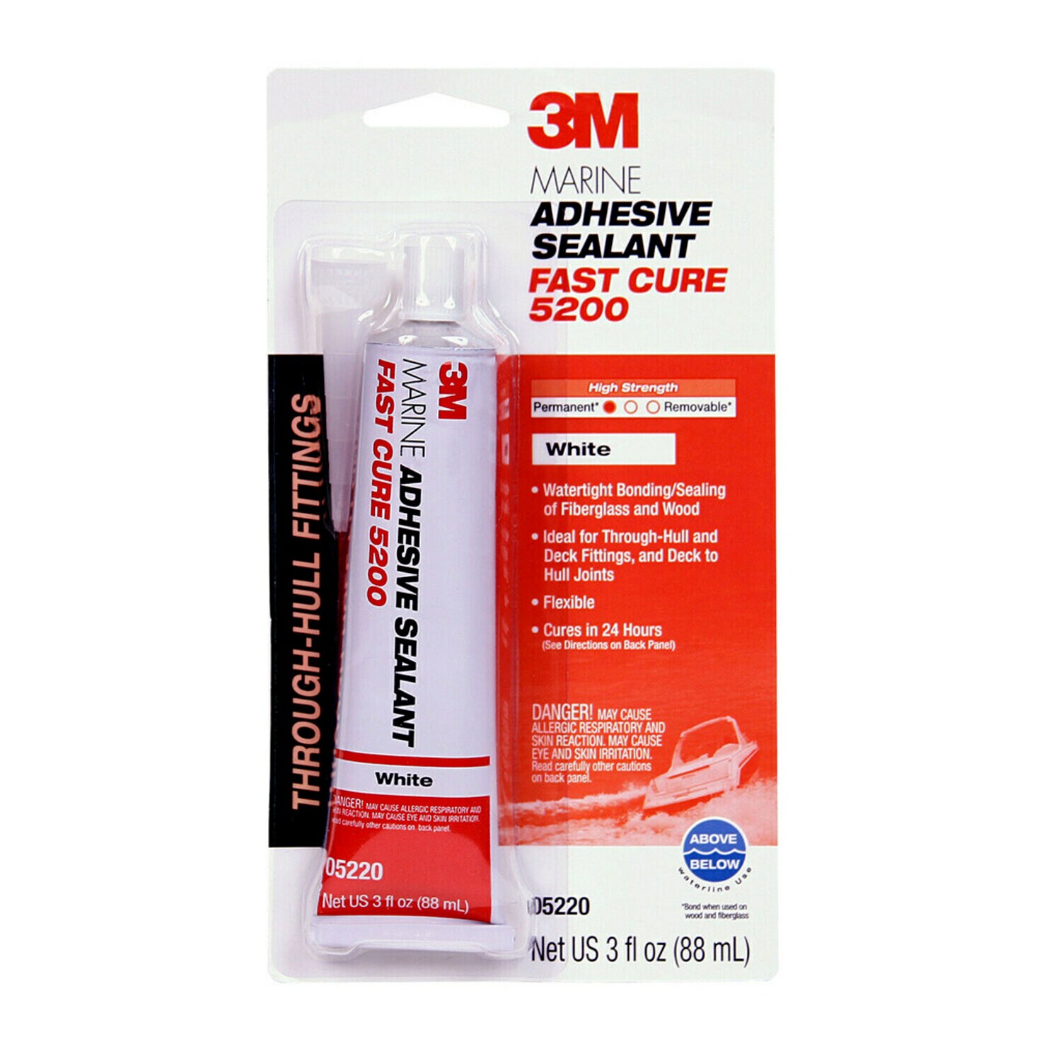 7000120490 - 3M Marine Adhesive Sealant 5200FC, Fast Cure, White, 3 oz Tube, 6/Case