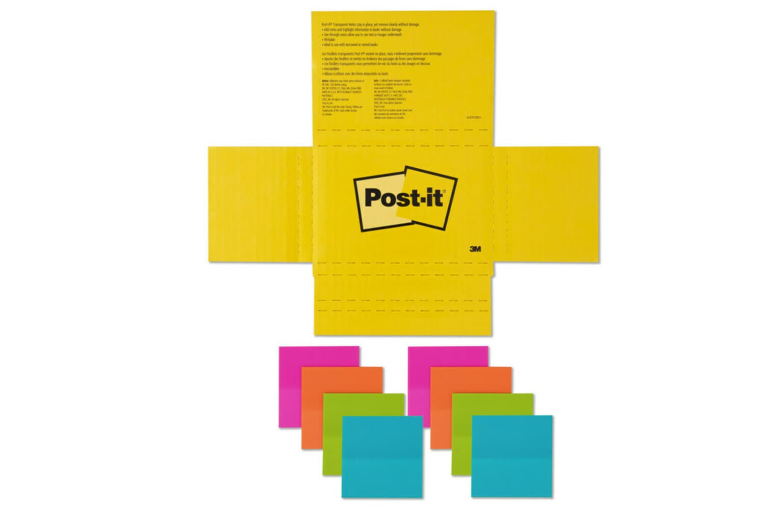 7100301000 - Post-it Transparent Notes 600-8COL-SIOC, 2-7/8 in x 2-7/8 in (73 mm x 73 mm)