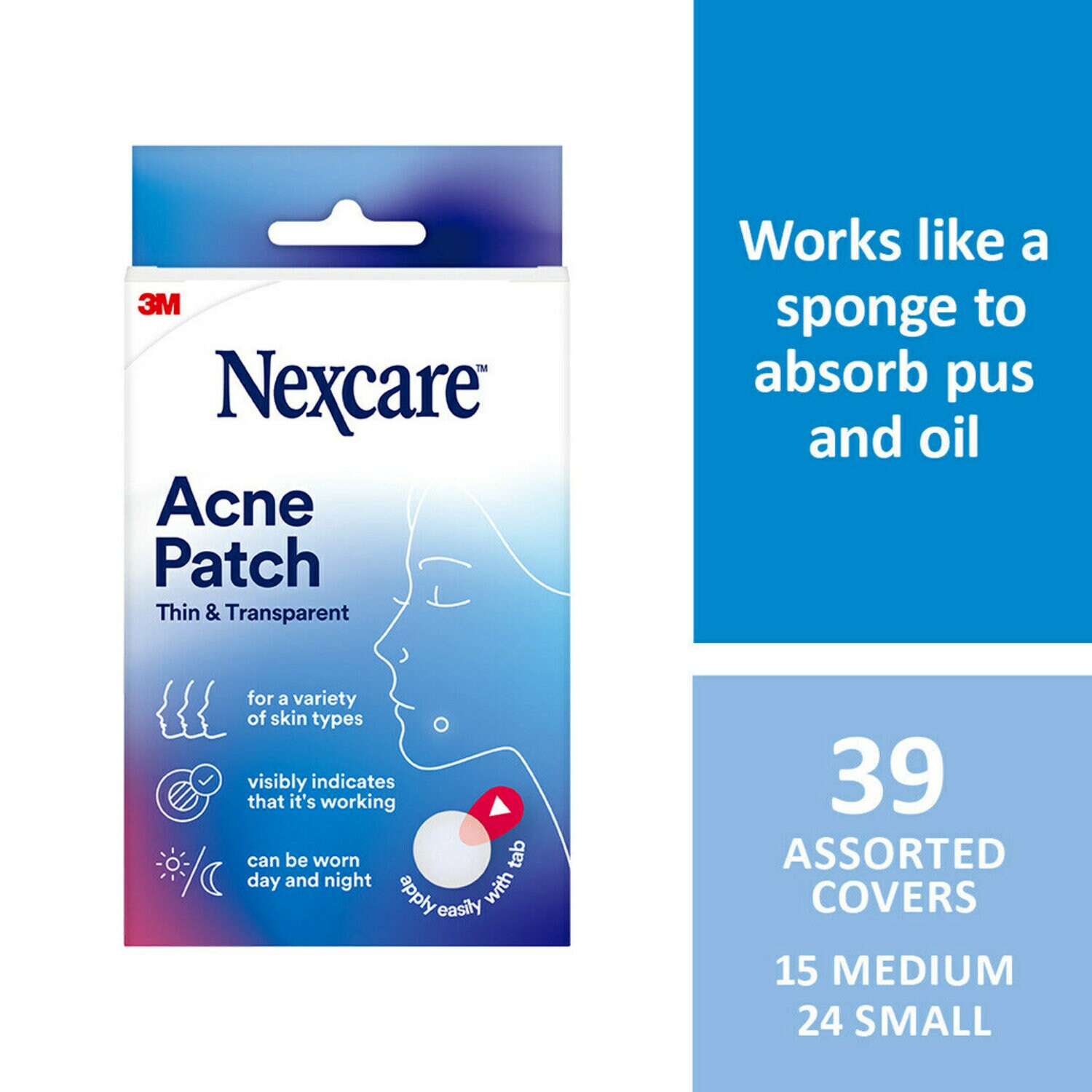 7100291575 - Nexcare Thin and Transparent Acne Patch BA-039, 1x15x12mm+1x24x10mm, 30 Pack/Case