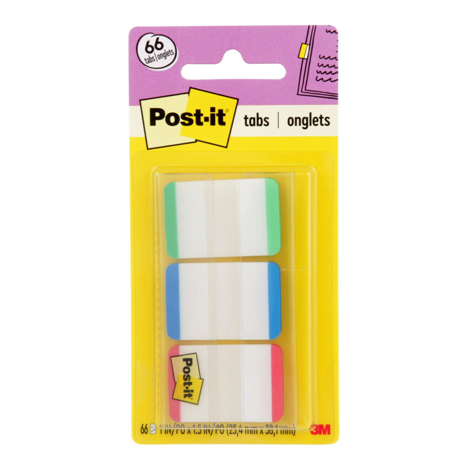 7010291696 - Post-it Durable Tabs 686L-GBR, 1 in. x 1.5 in. Green, Blue, Red 22 Tabs Pad