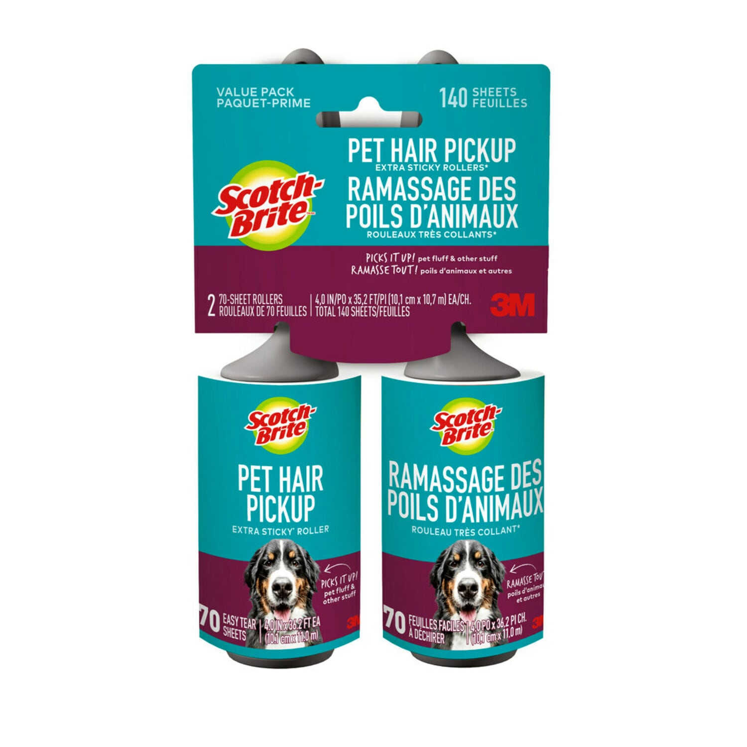 7100368136 - Scotch-Brite Pet Hair Pickup Lint Roller Twin Pack 839RS-70TP, 4/2